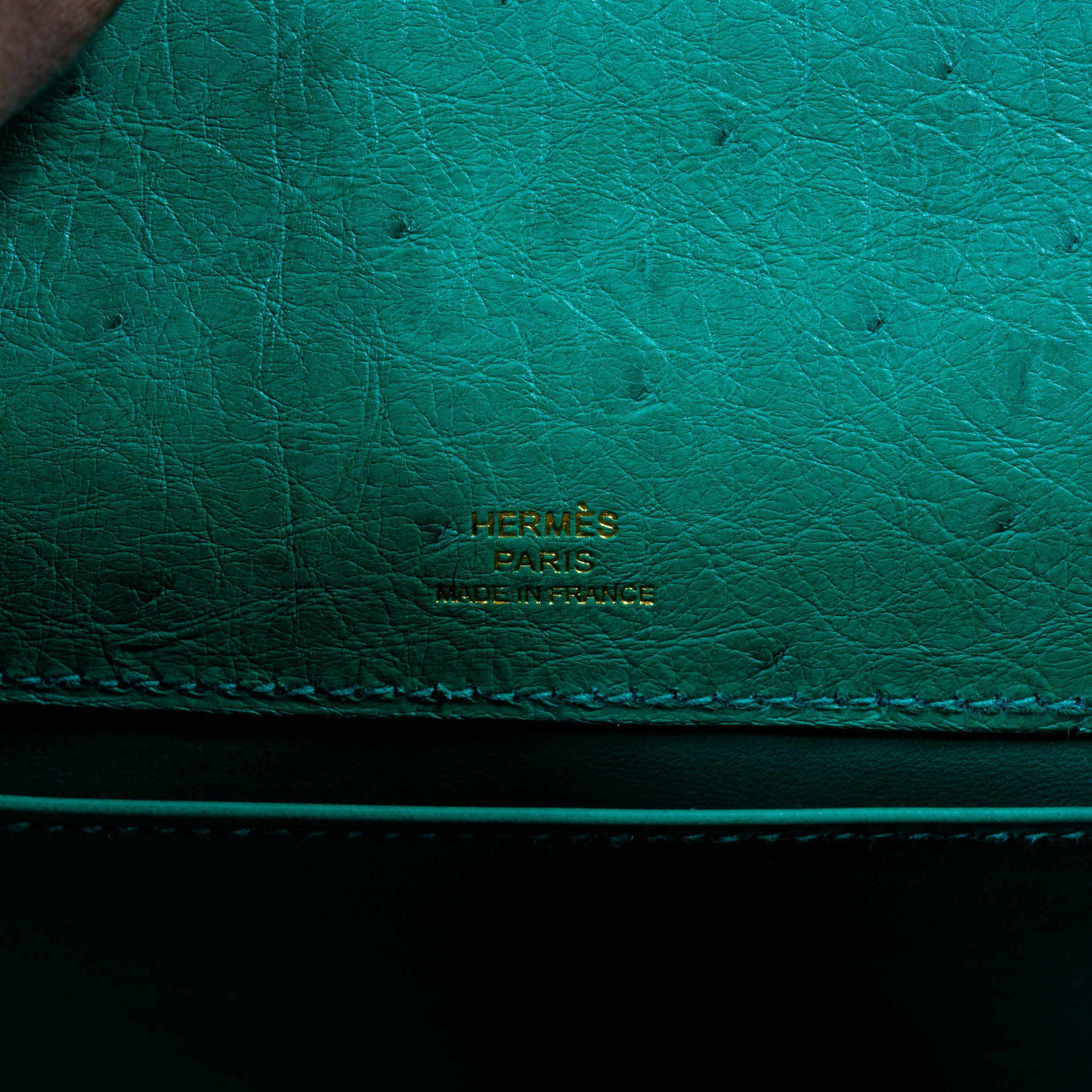 Hermès Kelly JPG Pochette Vert Vertigo Ostrich Gold Hardware