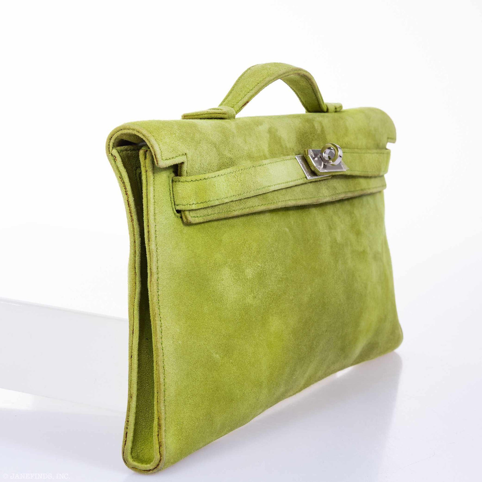 Hermès Kelly Longue Apple Green Suede Palladium Hardware