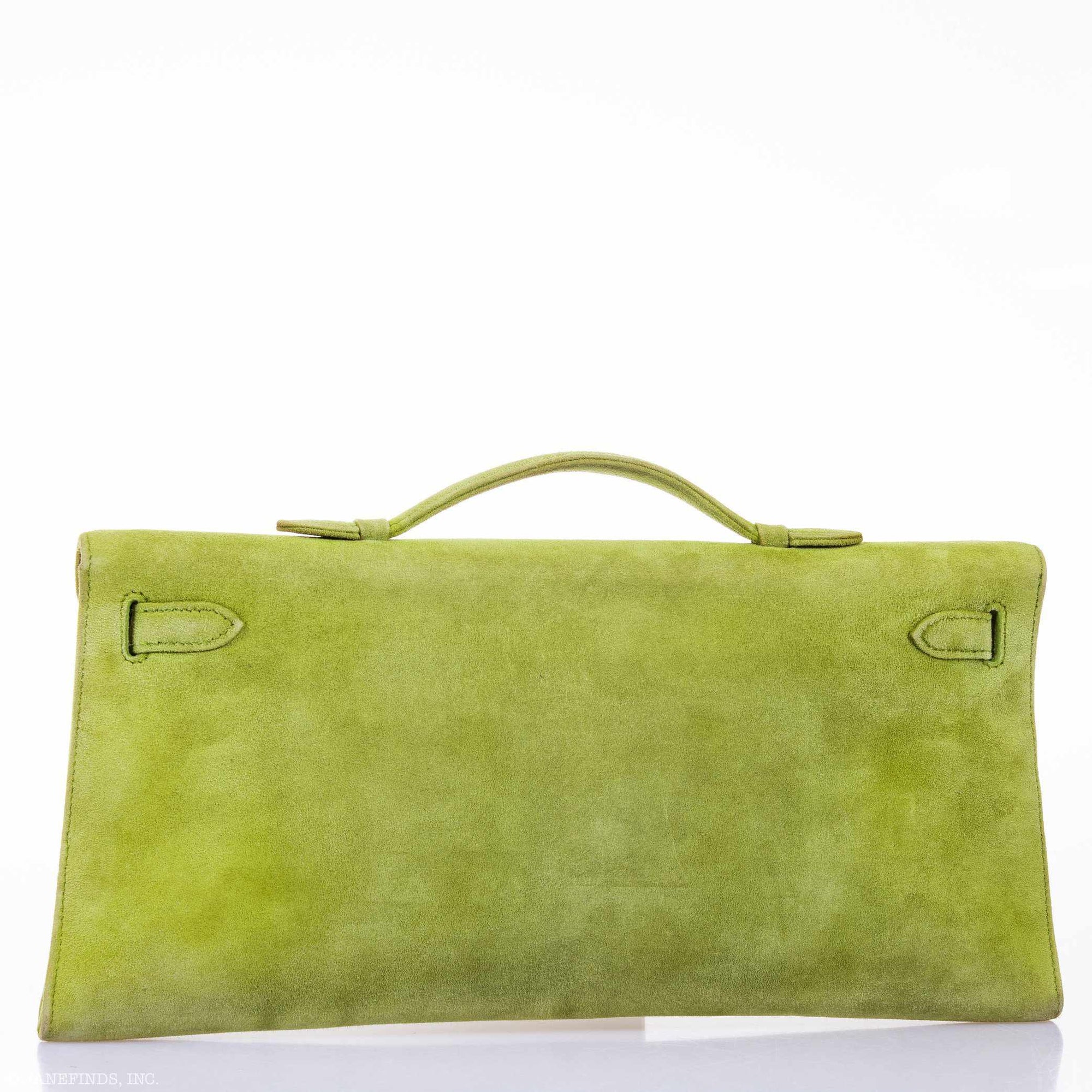 Hermès Kelly Longue Apple Green Suede Palladium Hardware