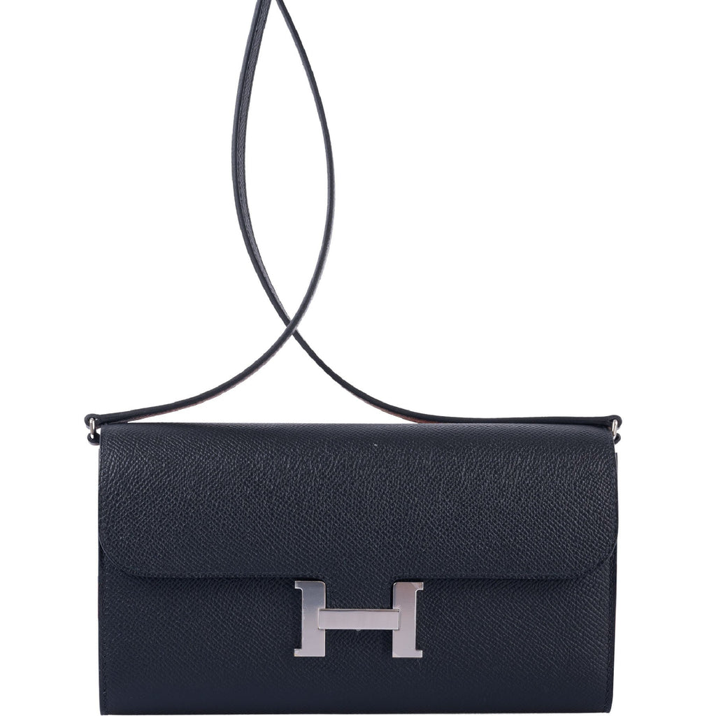 Hermes Constance Wallet with Chain Togo Leather Gold Hardware In Grey