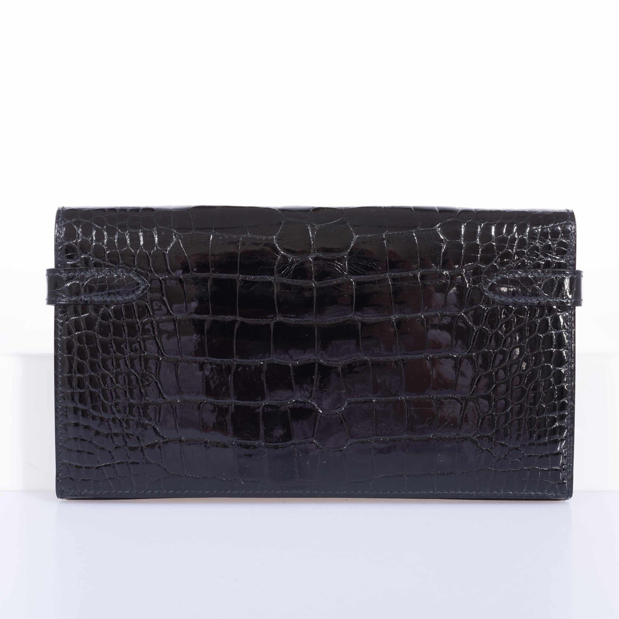 Hermès Kelly Longue Wallet Black Portefeuille Depliant Alligator