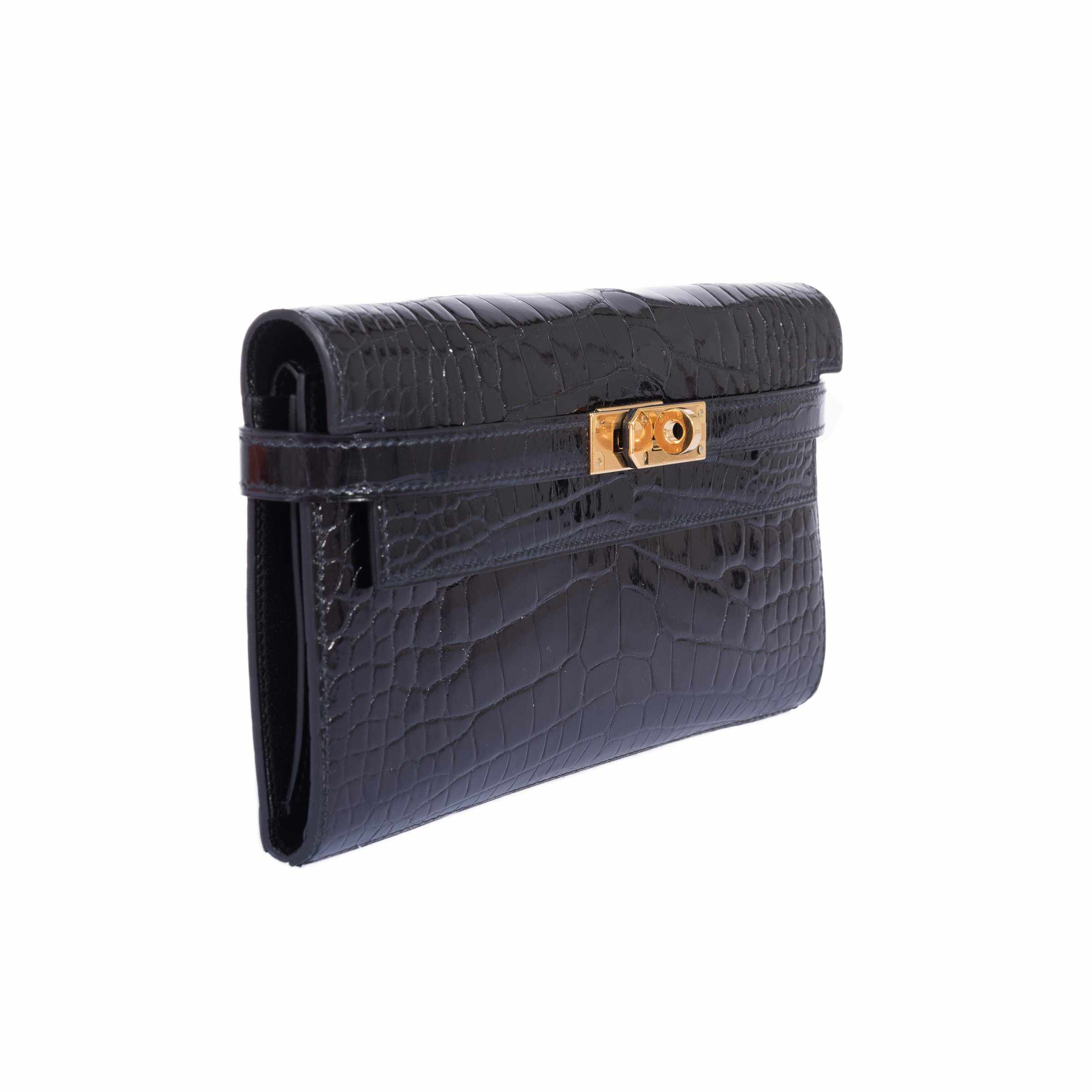 Hermès Kelly Longue Wallet Black Portefeuille Depliant Alligator