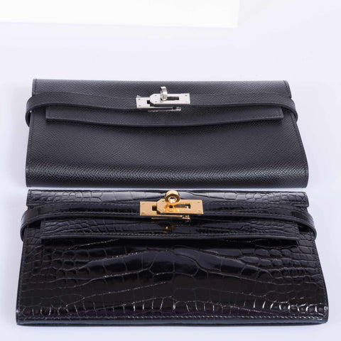 Hermès Kelly Longue Wallet Black Portefeuille Depliant Alligator
