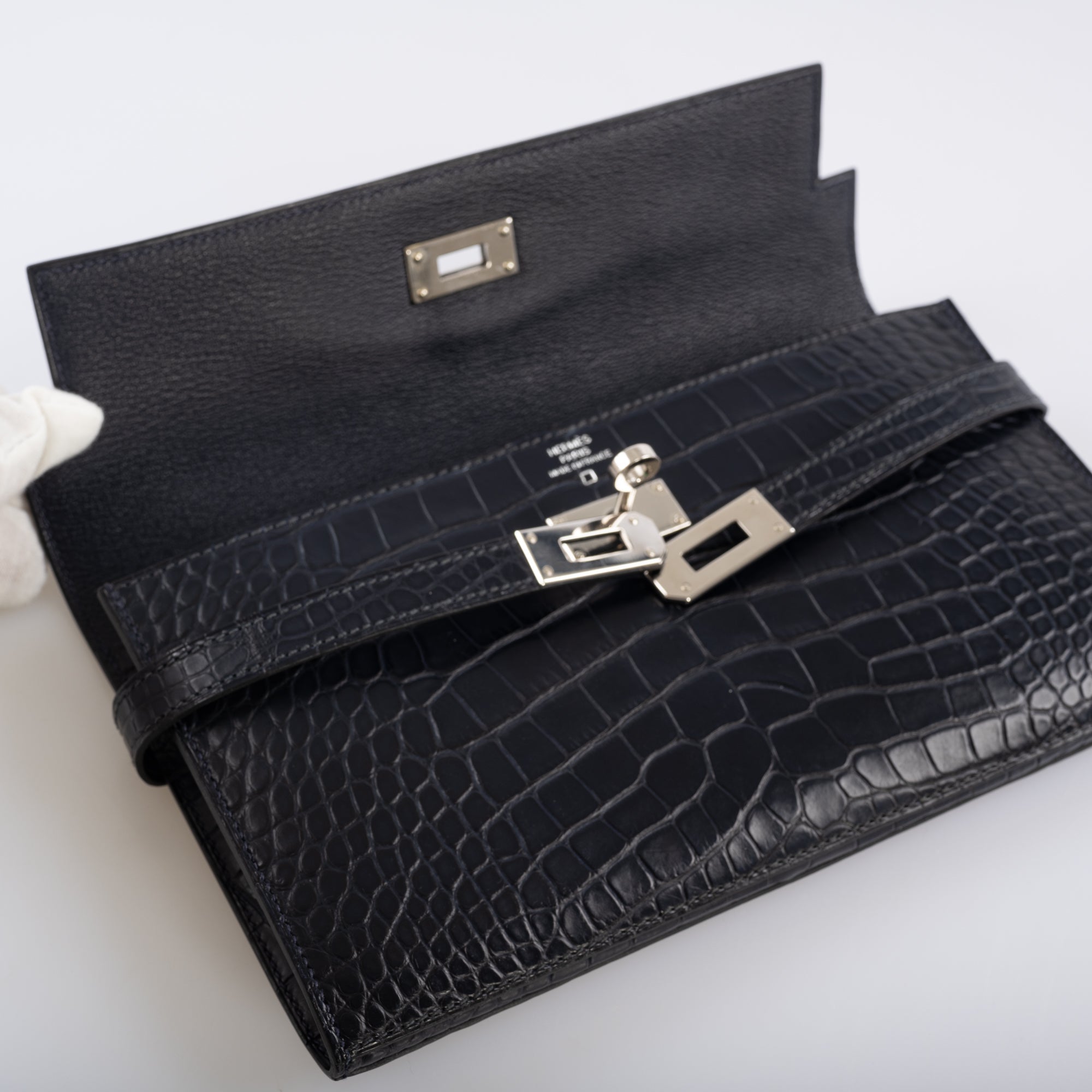 Hermès Kelly Longue Wallet Bleu Marine Matte Alligator Palladium Hardware