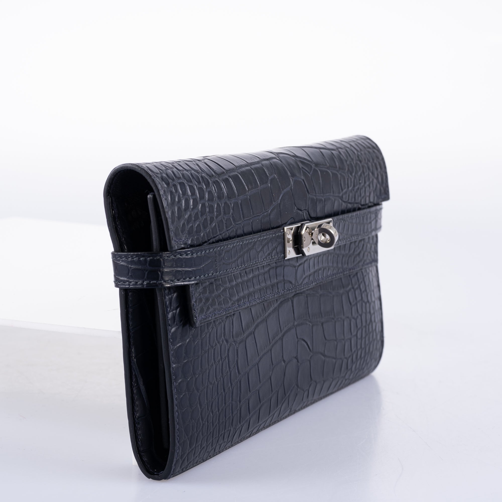 Hermès Kelly Longue Wallet Bleu Marine Matte Alligator Palladium Hardware