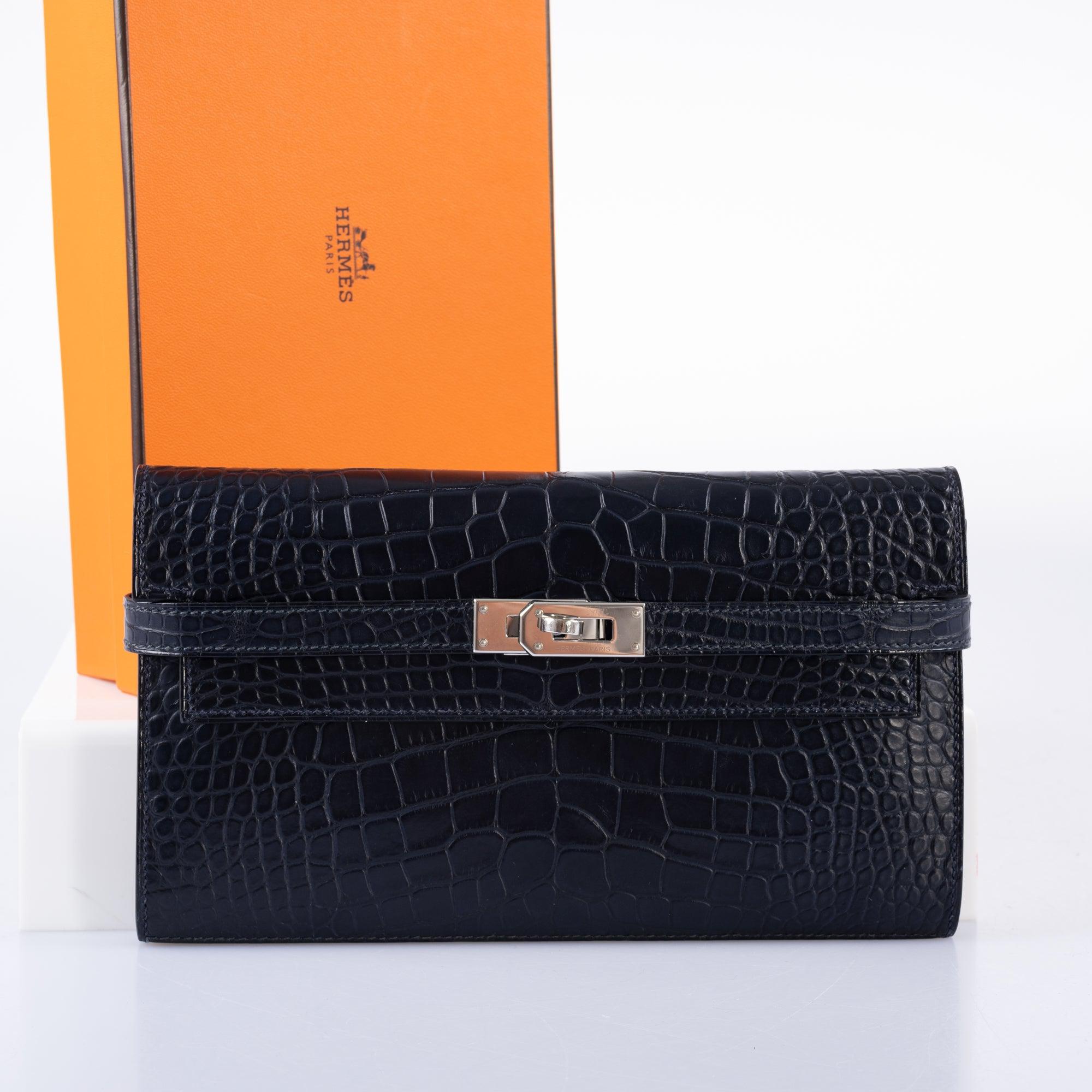 Hermès Kelly Longue Wallet Bleu Marine Matte Alligator Palladium Hardware