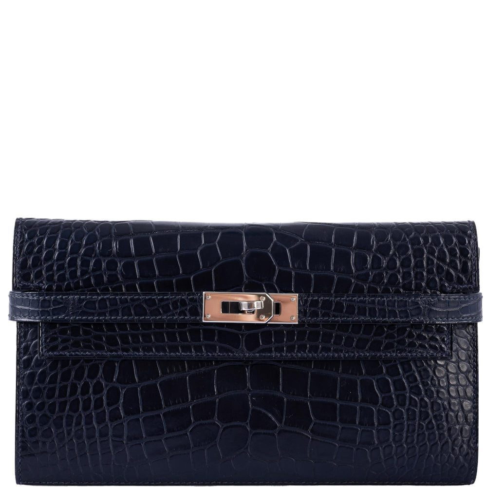 Hermès Kelly Longue Wallet Bleu Marine Matte Alligator Palladium Hardware