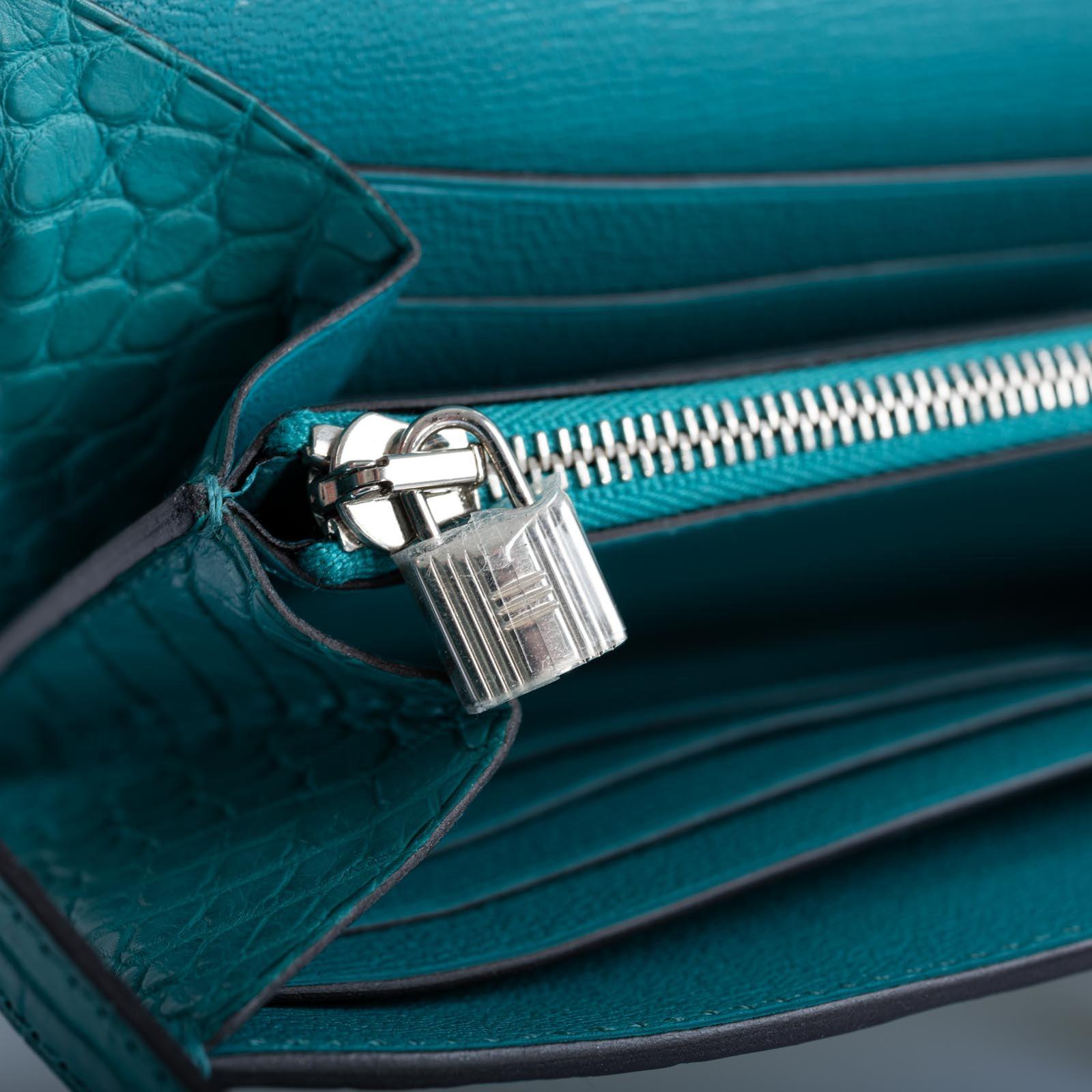 Hermès Kelly Longue Wallet Bleu Paon Matte Alligator Palladium Hardware