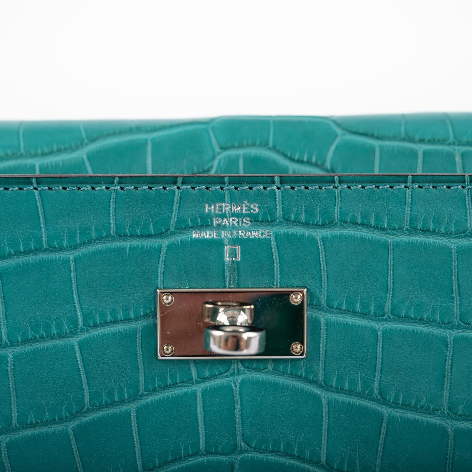 Hermès Kelly Longue Wallet Bleu Paon Matte Alligator Palladium Hardware