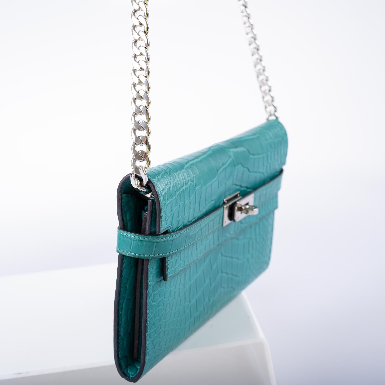 Hermès Kelly Longue Wallet Bleu Paon Matte Alligator Palladium Hardware
