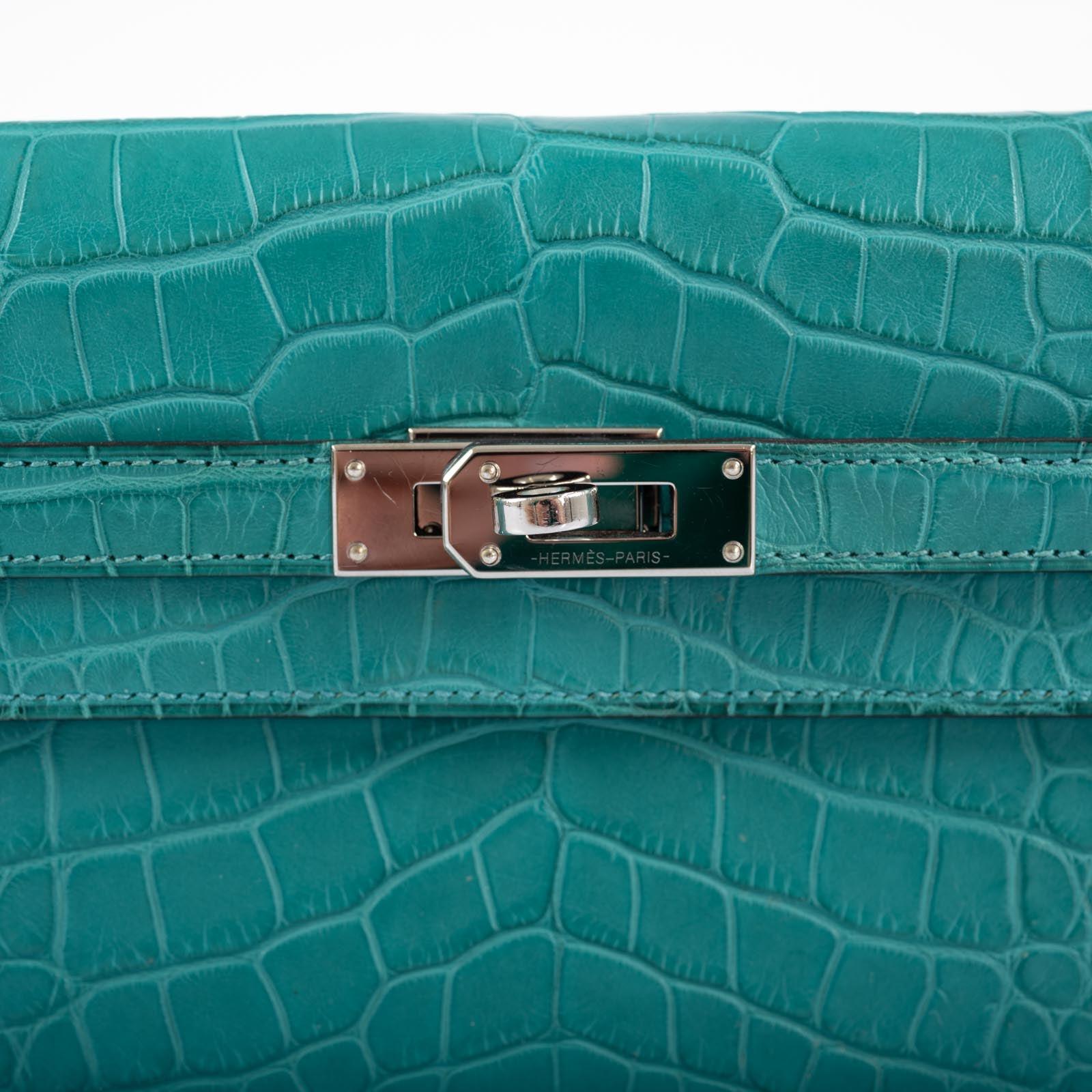 Hermès Kelly Longue Wallet Bleu Paon Matte Alligator Palladium Hardware