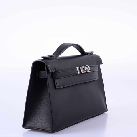 Hermès Kelly Mini Pochette Black Swift with Palladium Hardware