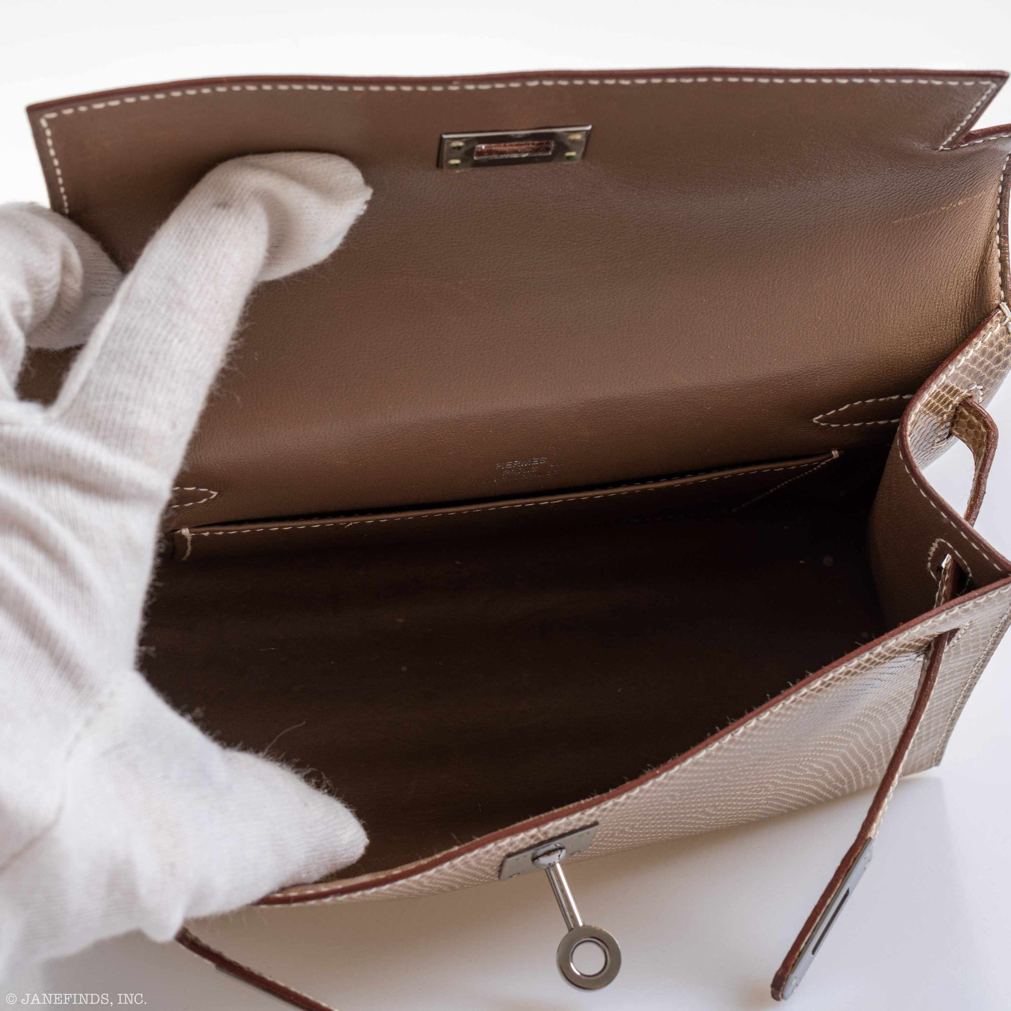 Hermès Kelly Mini Pochette Ficelle Lizard Swift Palladium Hardware - 2006