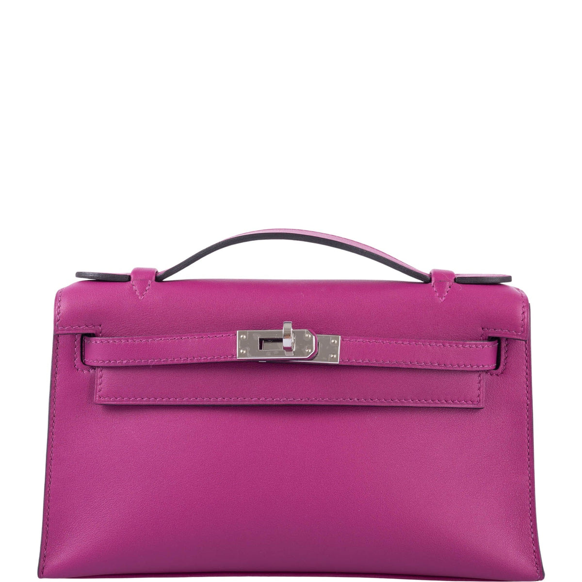 Hermes Kelly Cut Pink Rose Azalee Clutch Bag Swift Palladium New