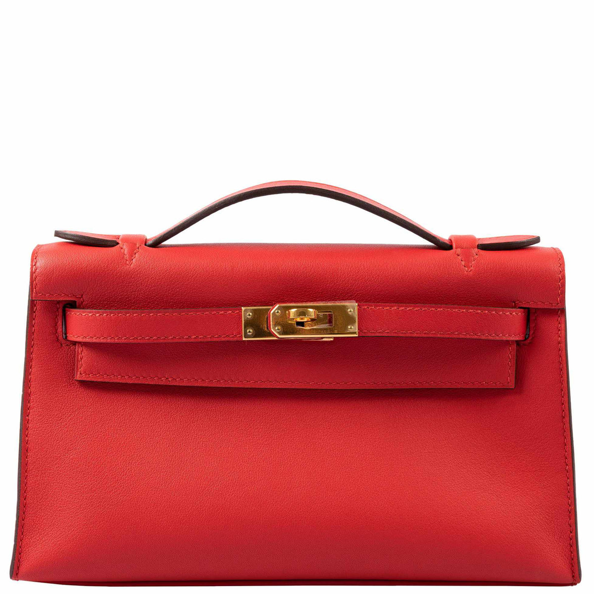 Hermes Kelly 22 Pochette Bag Red Swift Gold Hardware $2200