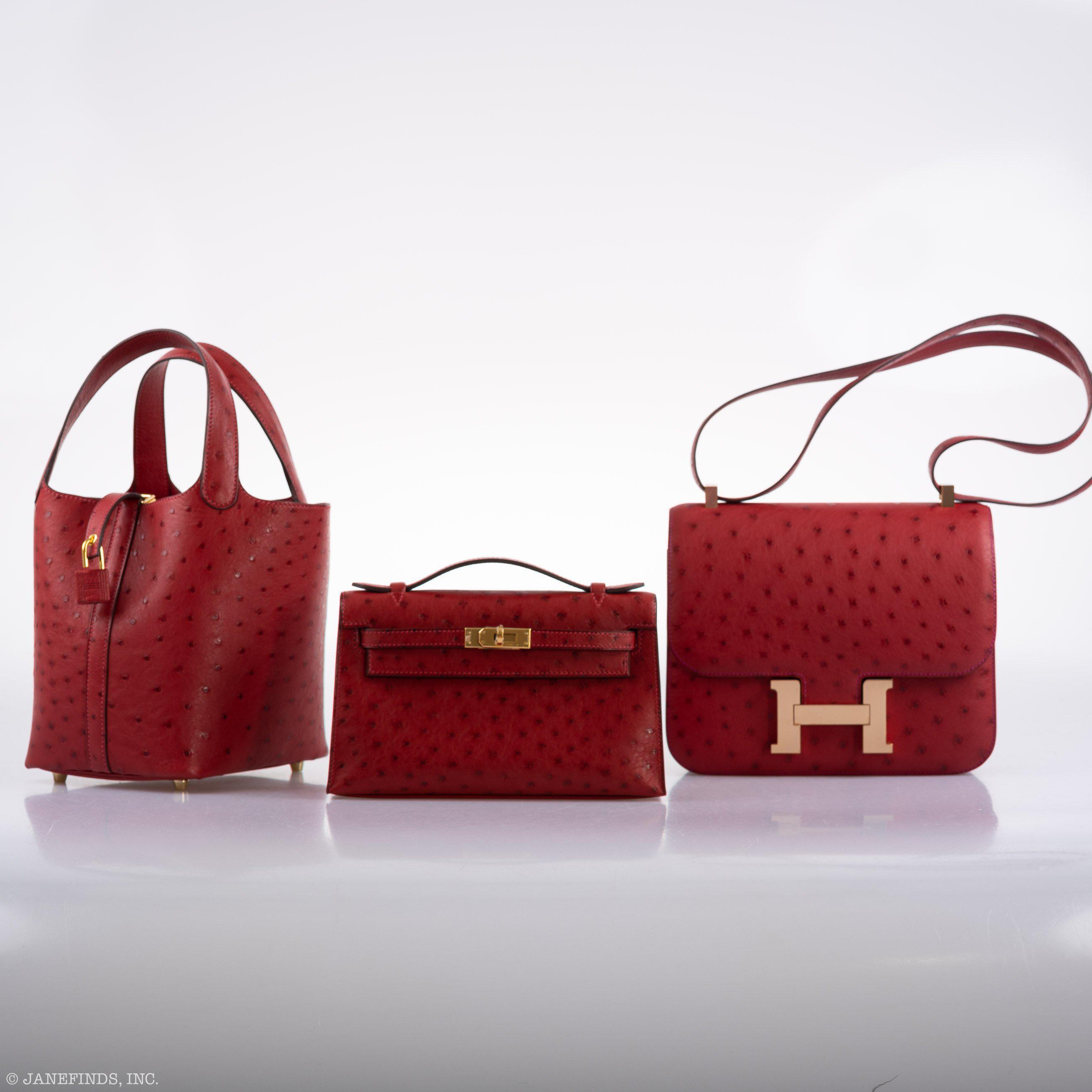 Hermès Kelly Mini Pochette Rouge Vif Ostrich Gold Hardware - 2017, A