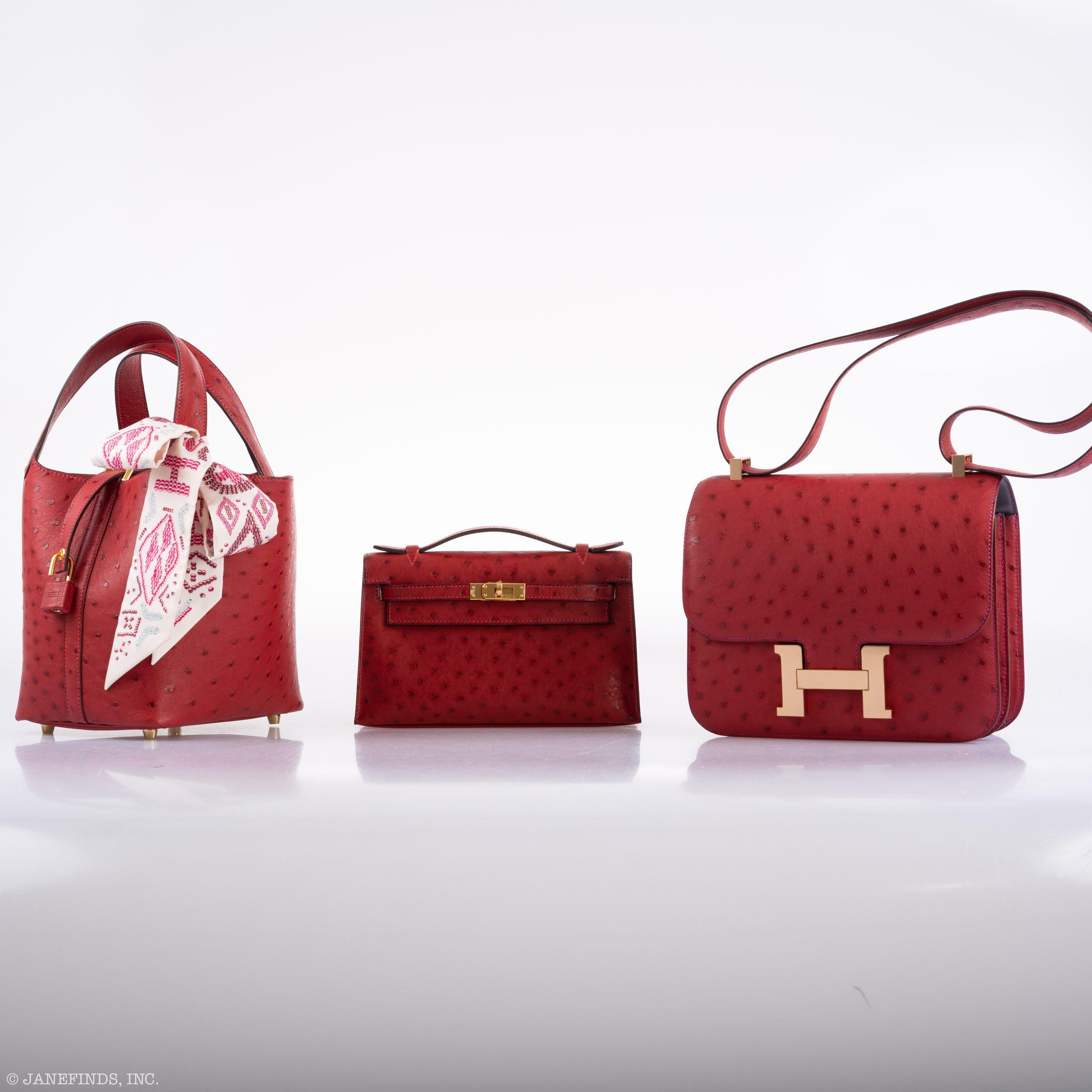 Hermès Kelly Mini Pochette Rouge Vif Ostrich Gold Hardware - 2017, A