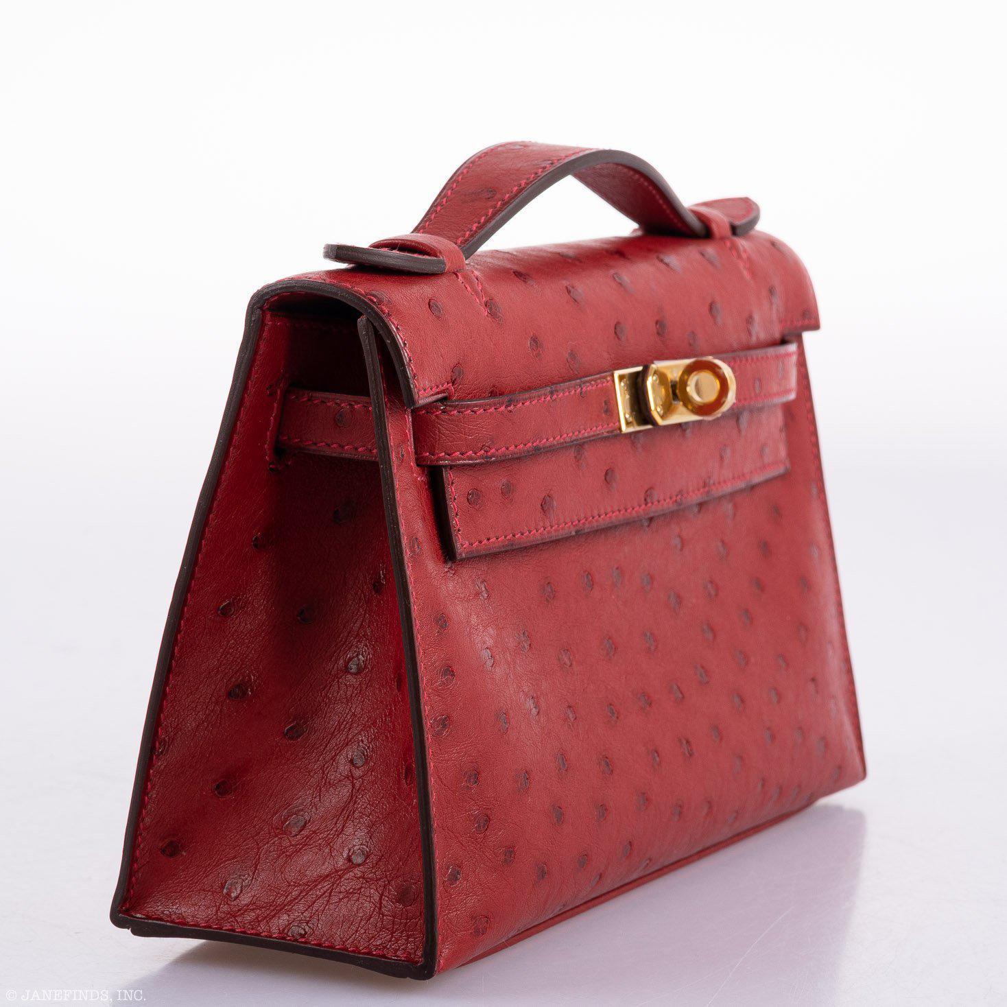 Hermès Kelly Mini Pochette Rouge Vif Ostrich Gold Hardware