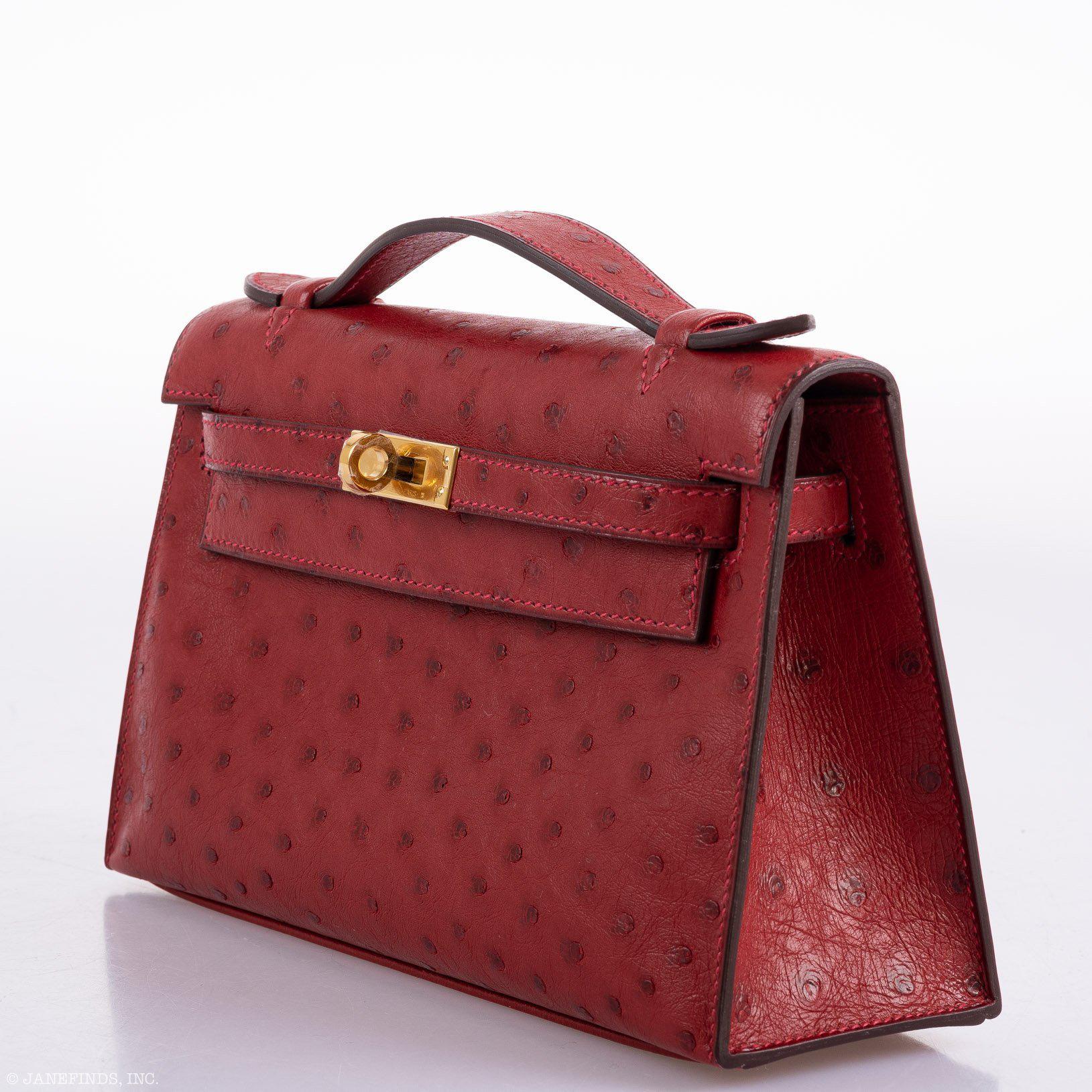 Hermès Kelly Mini Pochette Rouge Vif Ostrich Gold Hardware
