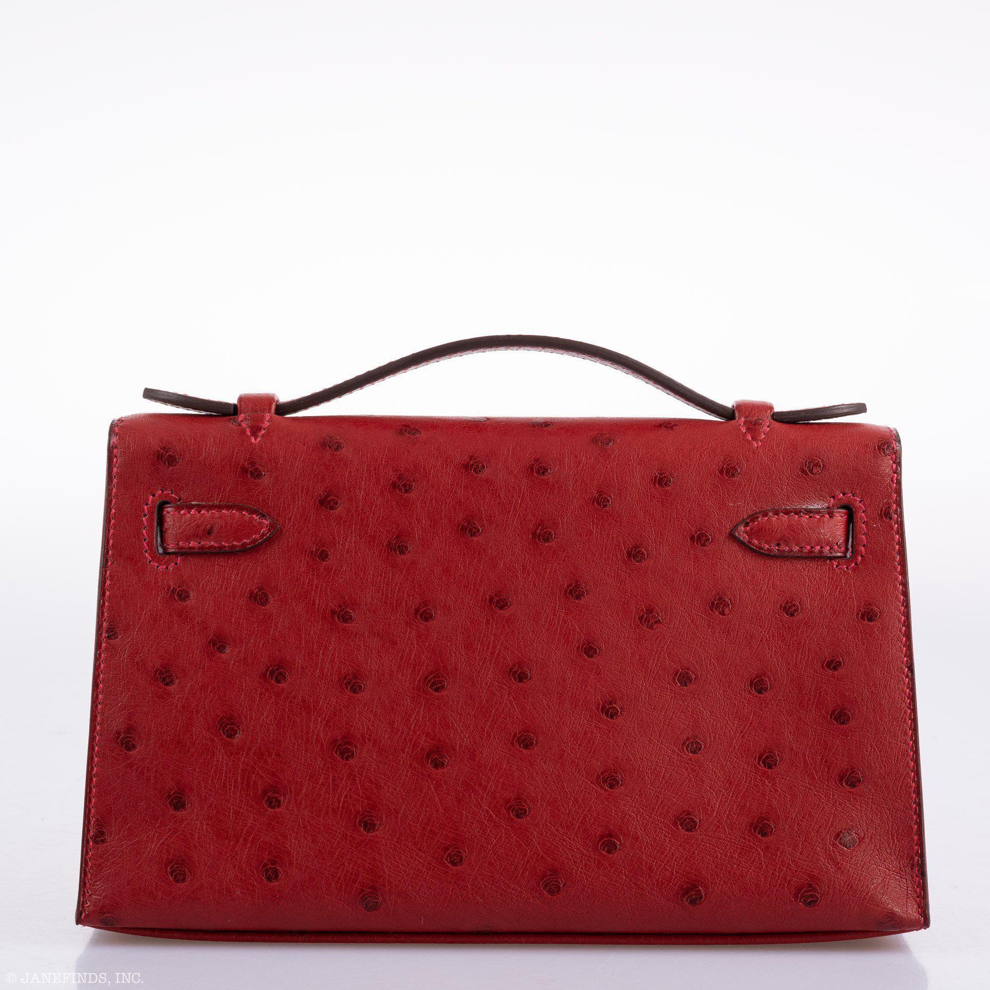 Hermès Kelly Mini Pochette Rouge Vif Ostrich Gold Hardware