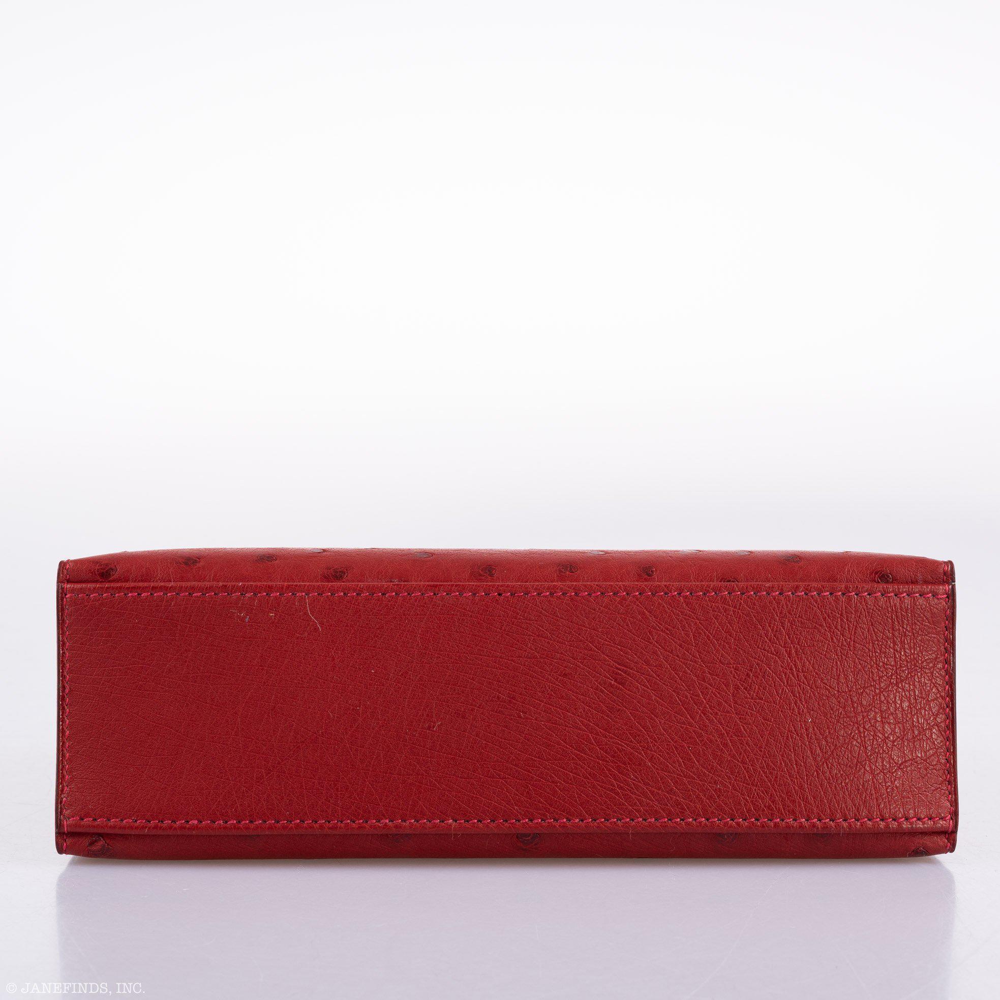 Hermès Kelly Mini Pochette Rouge Vif Ostrich Gold Hardware