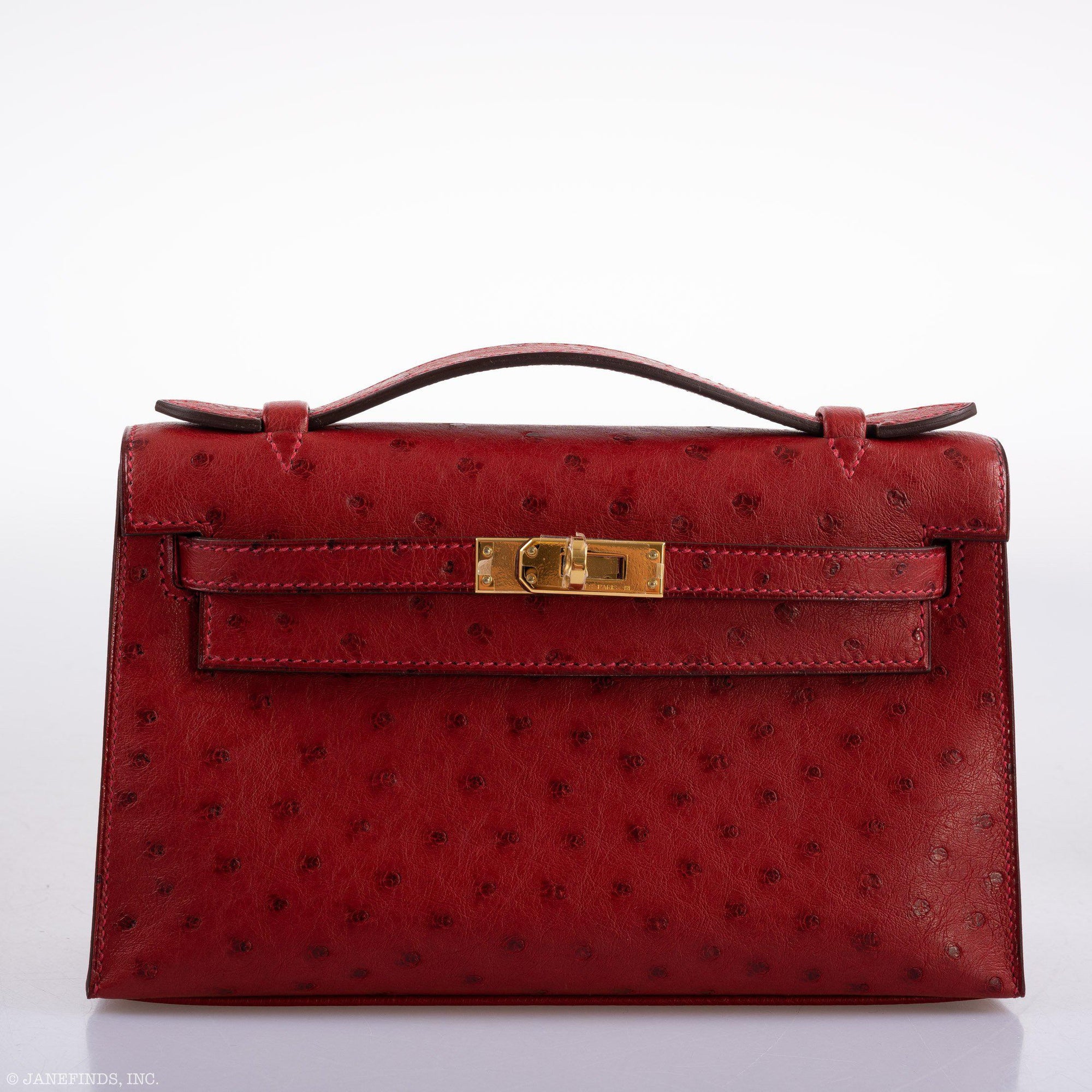 Hermès Kelly Mini Pochette Rouge Vif Ostrich Gold Hardware