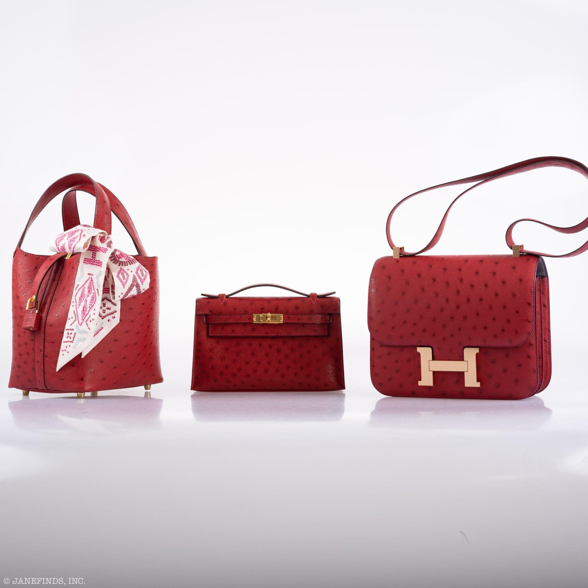 Hermès Kelly Mini Pochette Rouge Vif Ostrich Gold Hardware