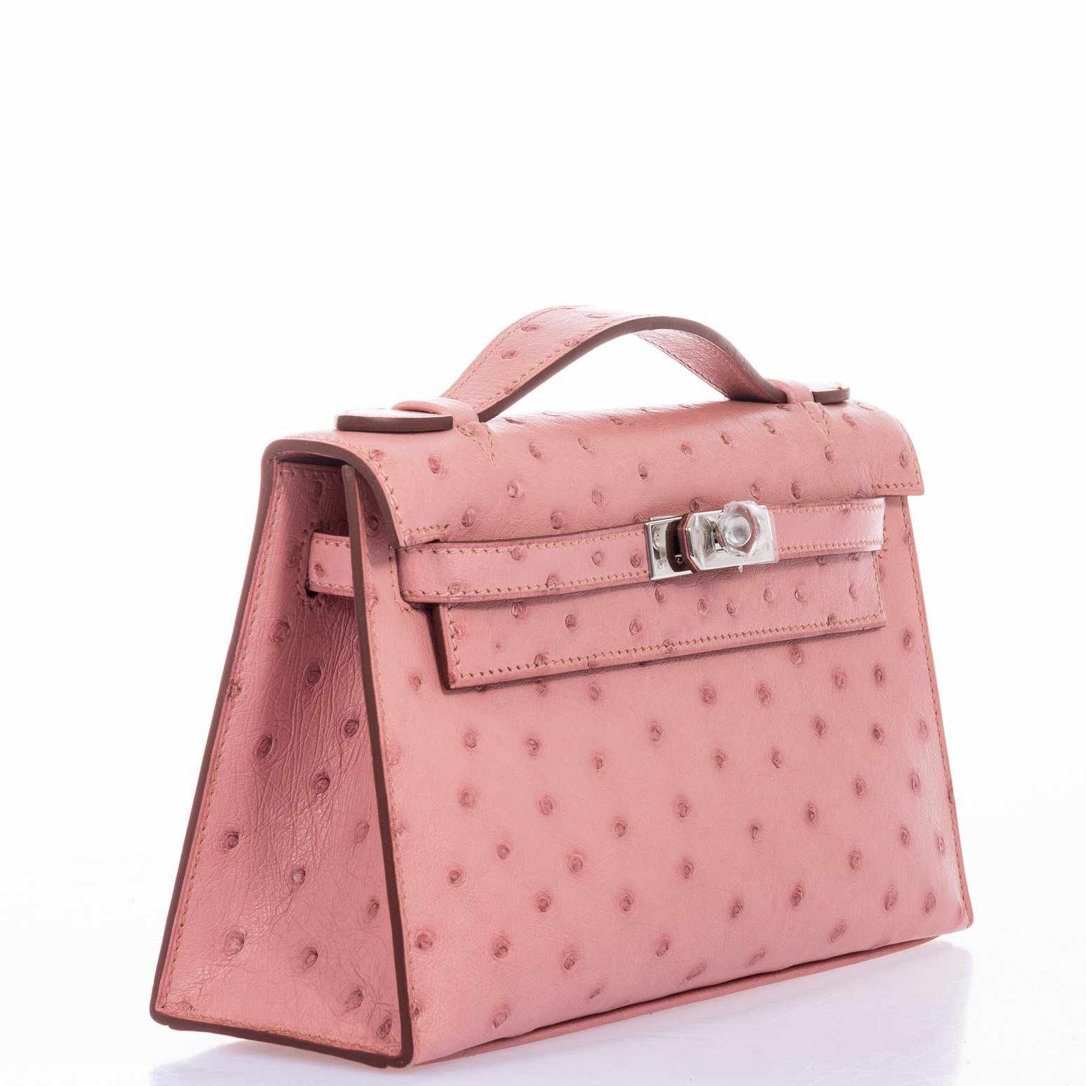 Hermès Kelly Ostrich Terre Cuite Clutch Pochette Palladium Hardware