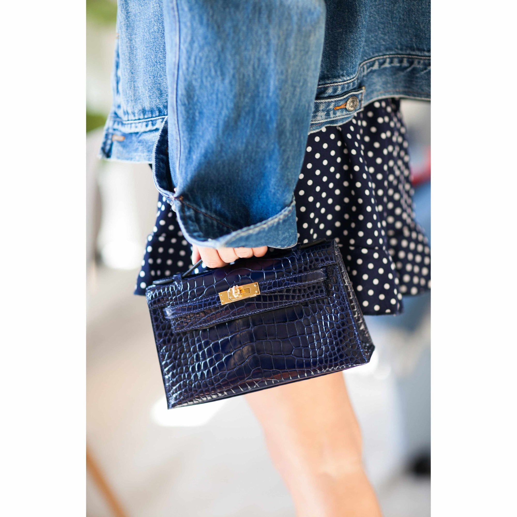 Hermès Kelly Pochette Bleu Saphir Shiny Alligator Gold Hardware
