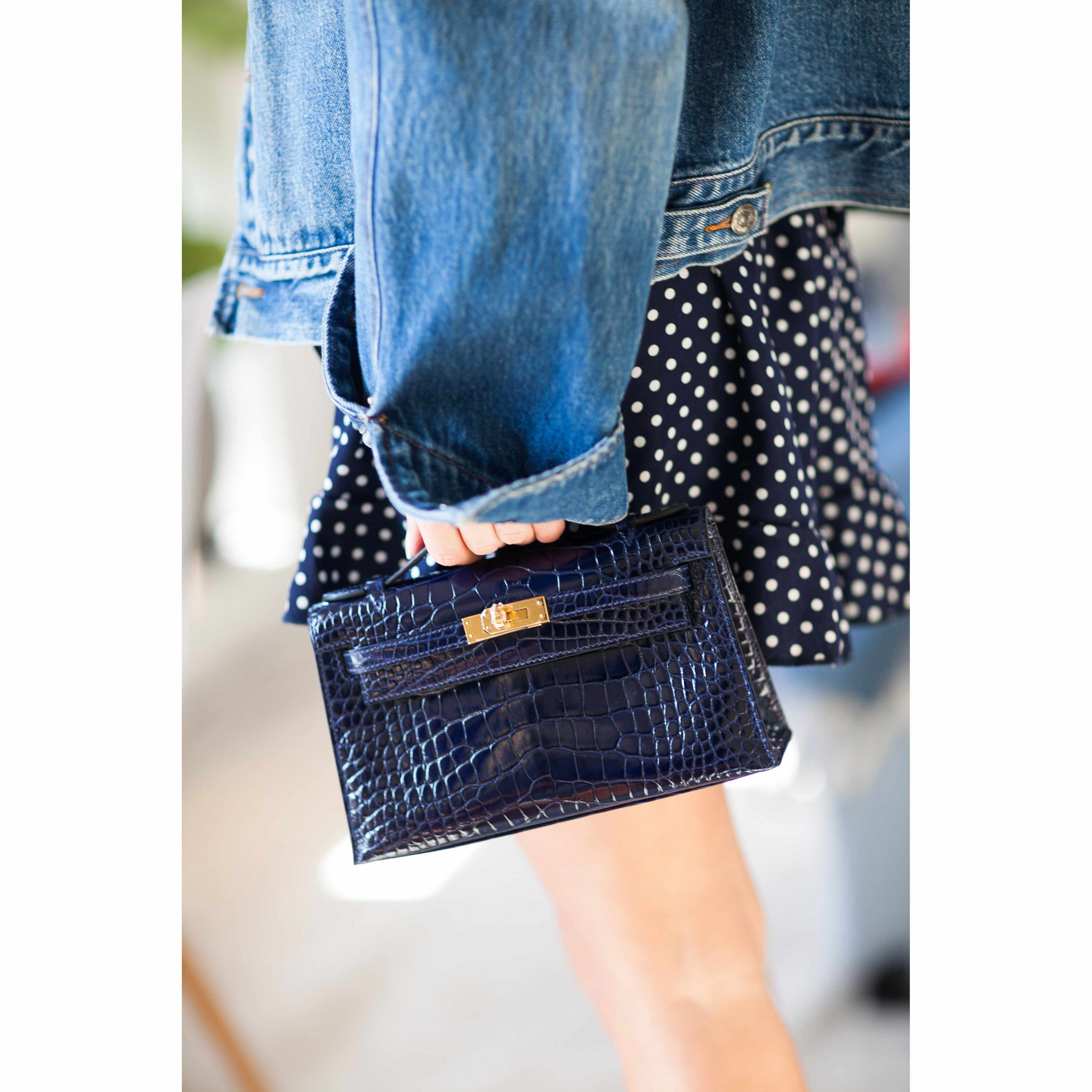Hermès Kelly Pochette Bleu Saphir Shiny Alligator Gold Hardware