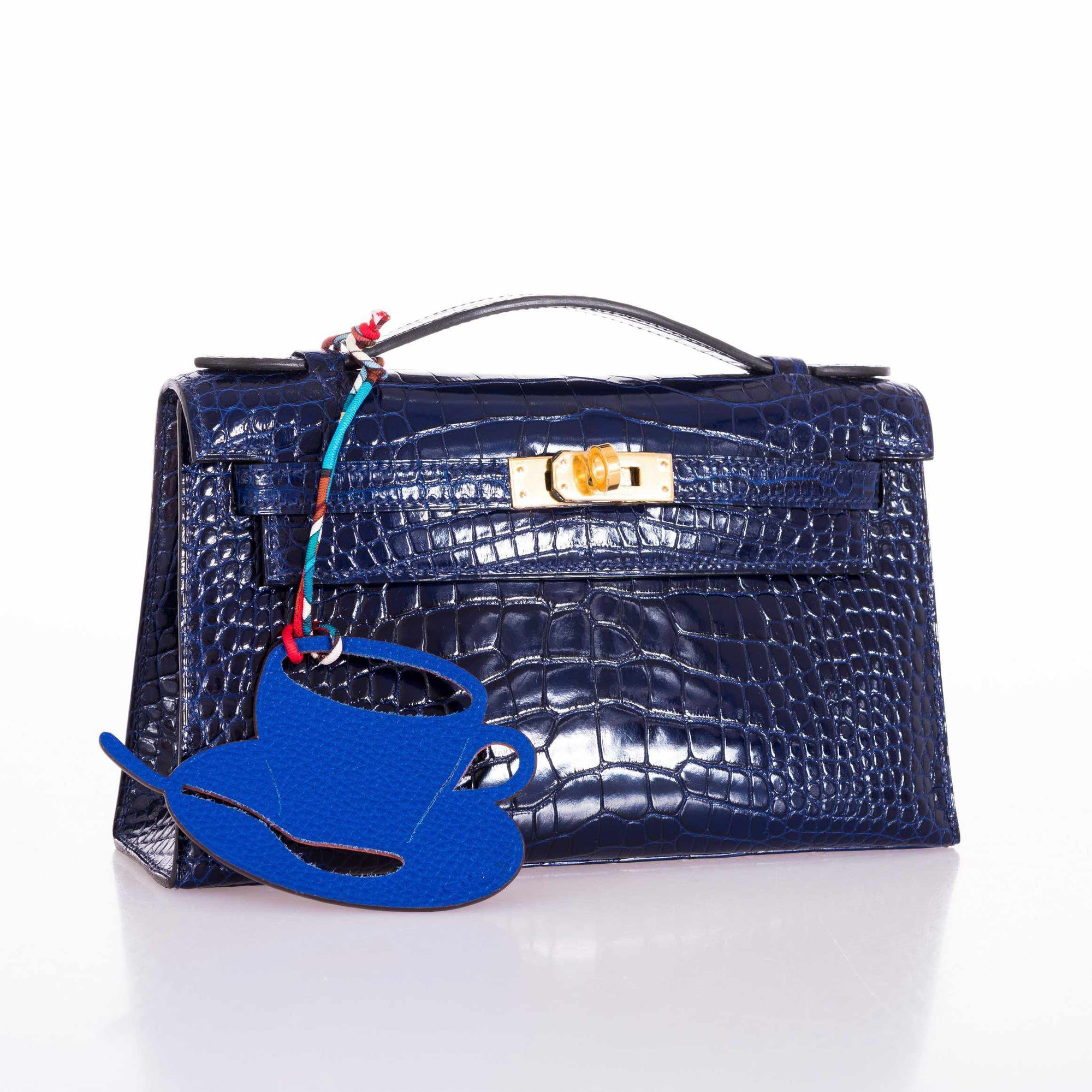Hermès Kelly Pochette Bleu Saphir Shiny Alligator Gold Hardware