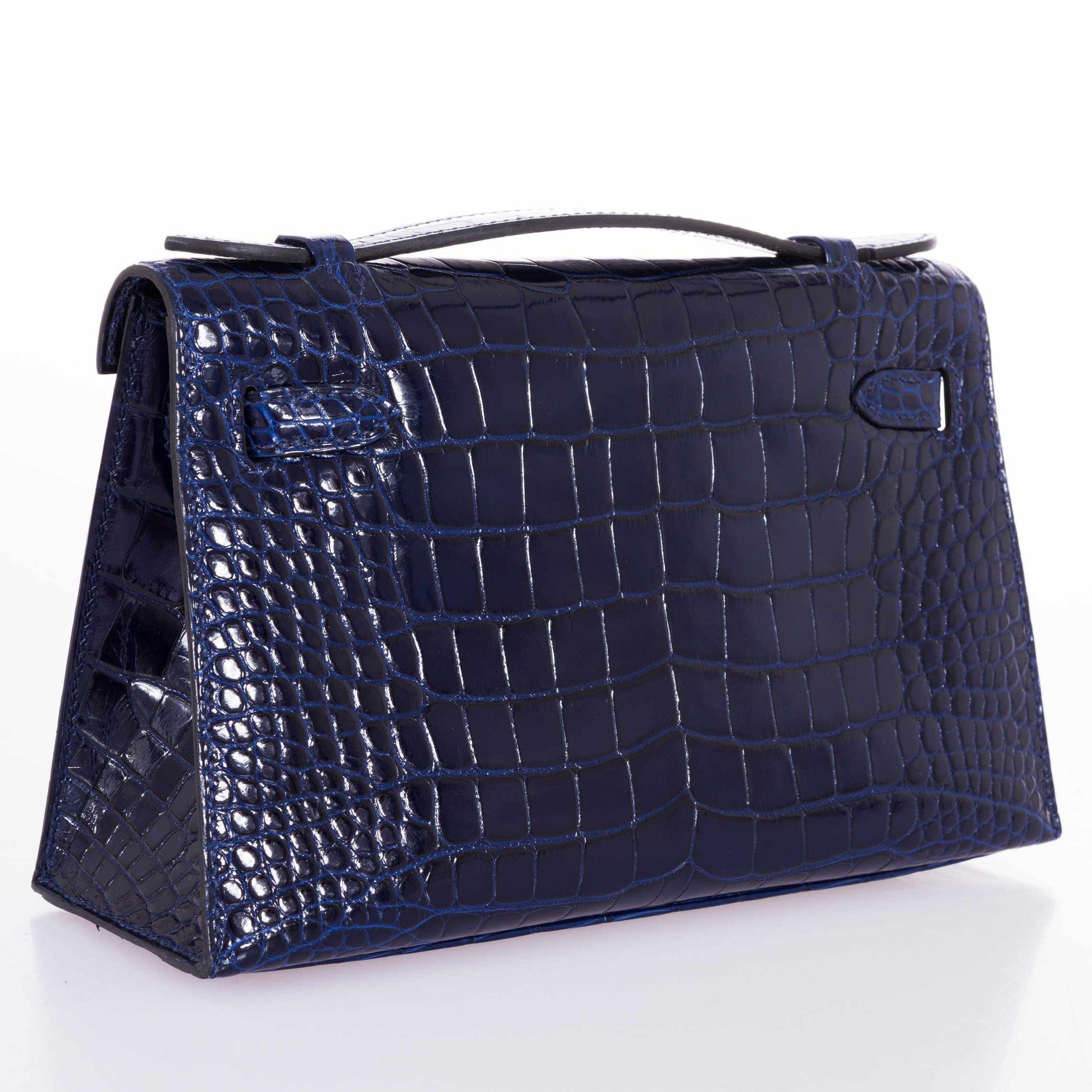 Hermès Kelly Pochette Bleu Saphir Shiny Alligator Gold Hardware