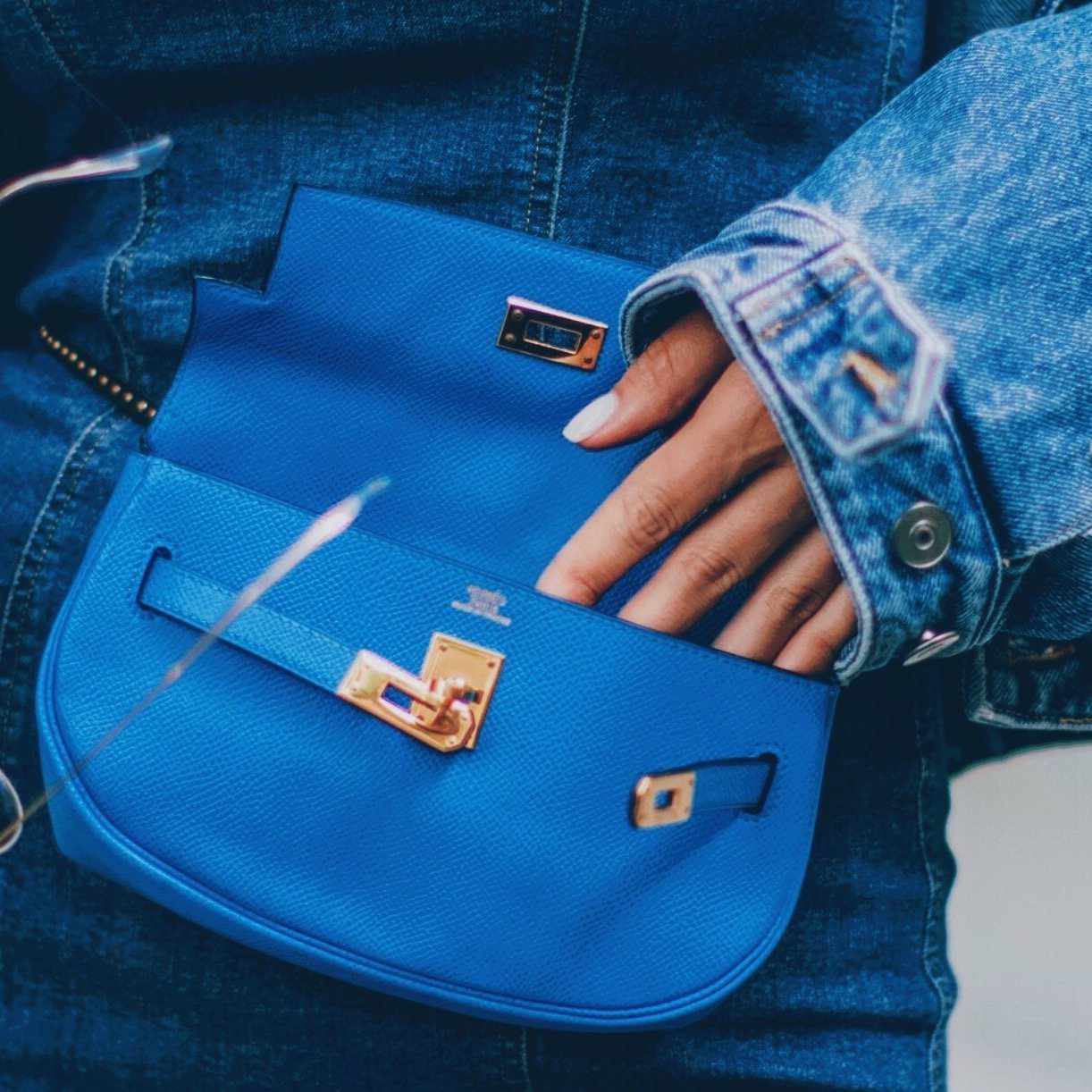 Hermès Kelly Pochette Blue France Convertible Belt Bag Vintage