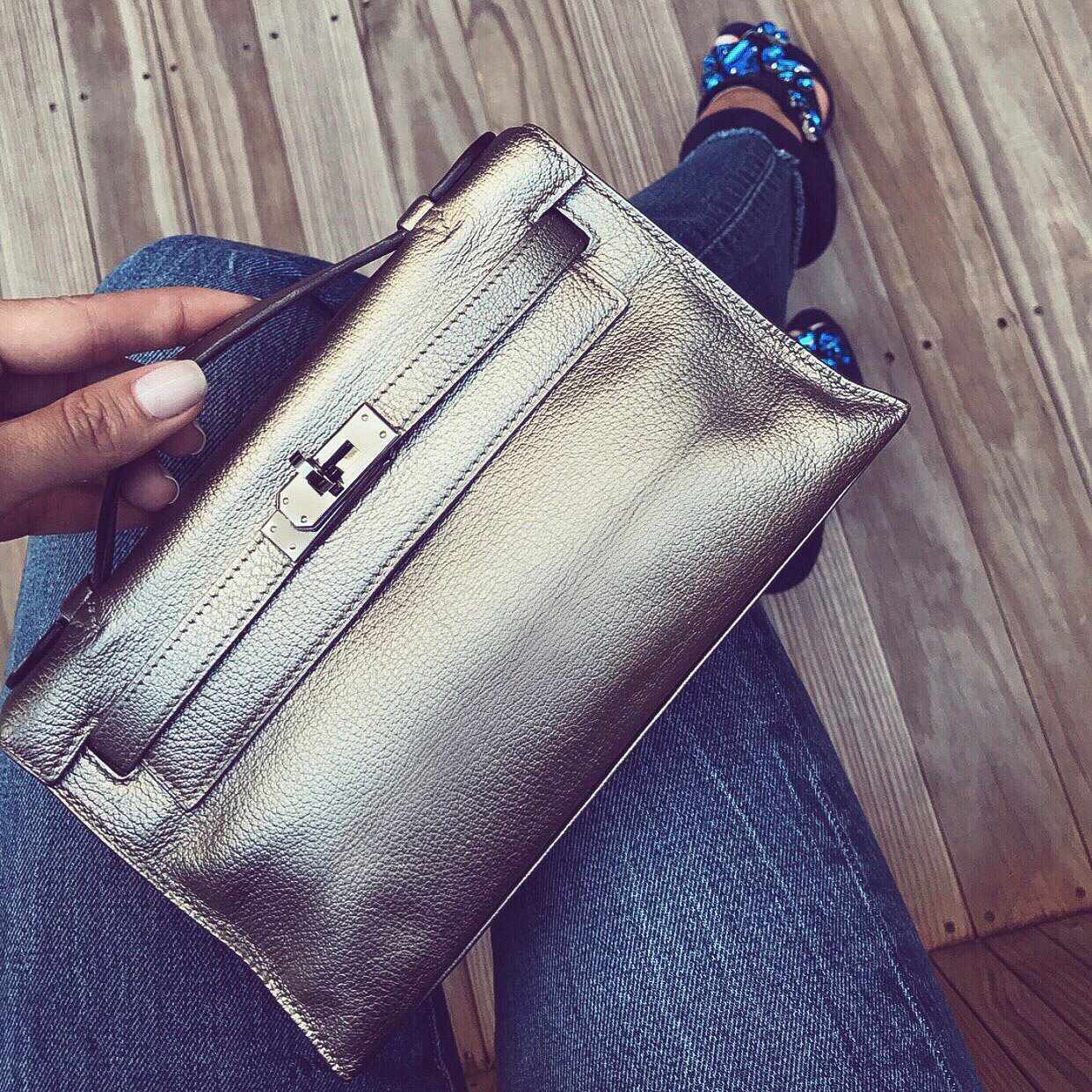 Hermès Kelly Pochette Bronze Metallic Chèvre Palladium Hardware