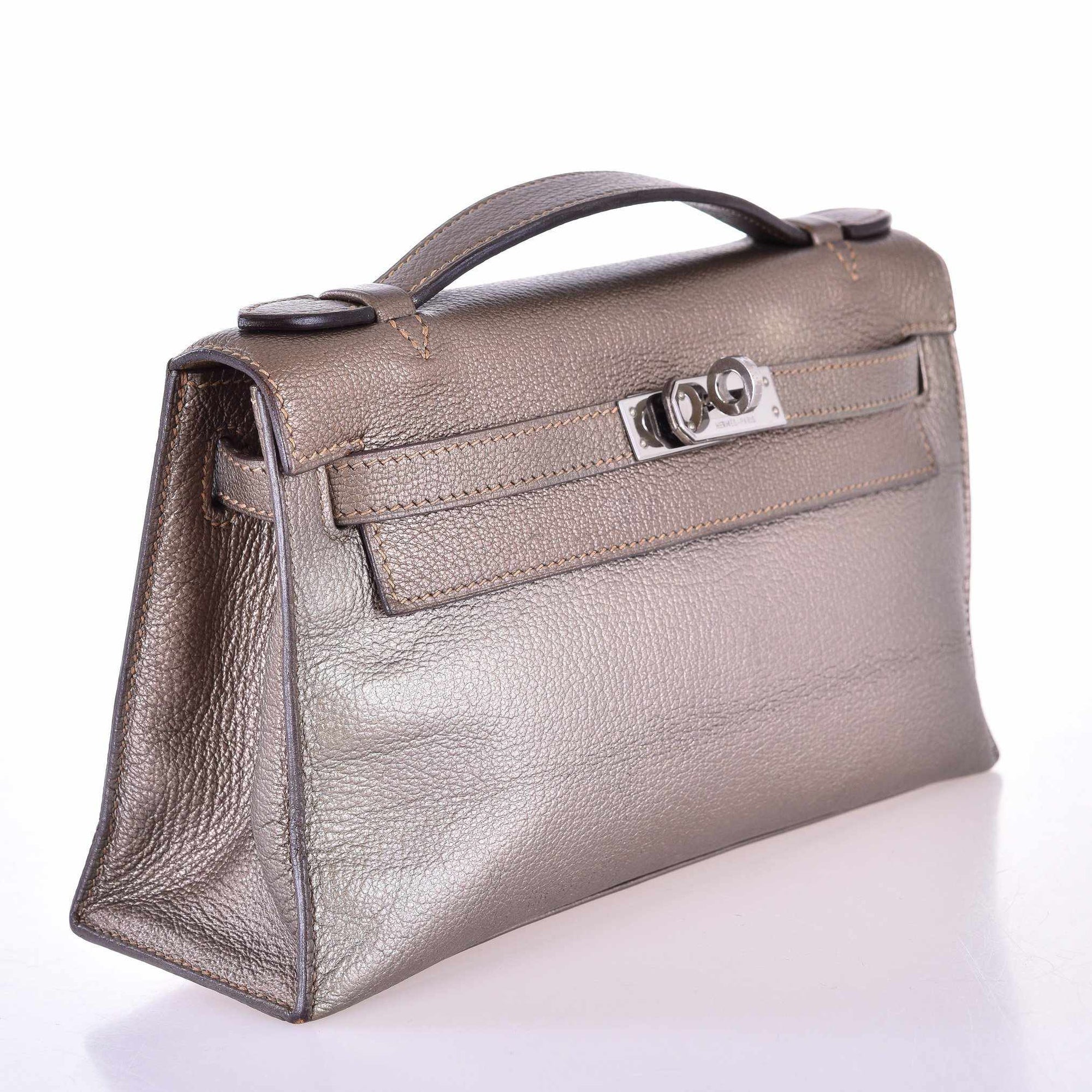 Hermès Kelly Pochette Bronze Metallic Chèvre Palladium Hardware