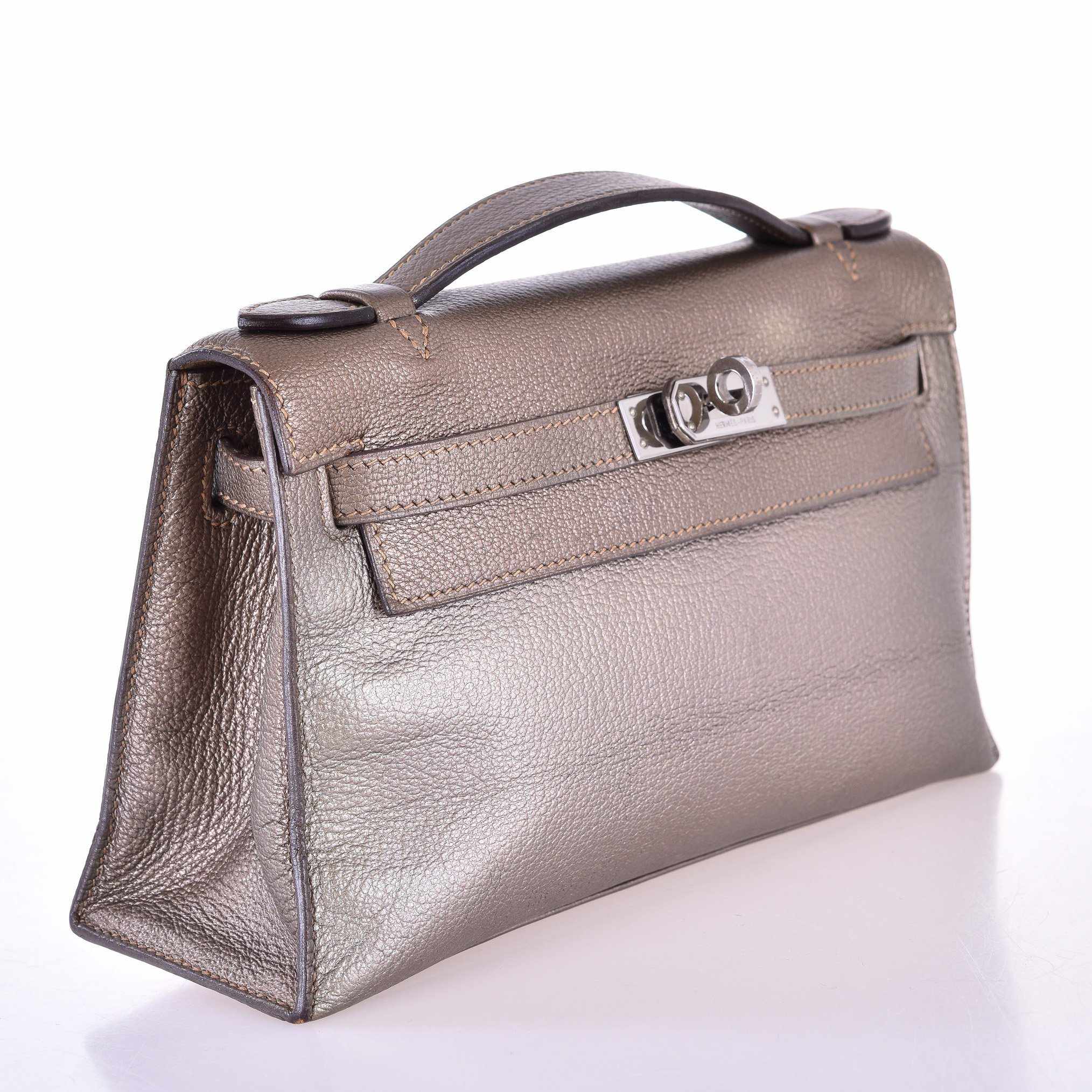 Hermès Kelly Pochette Bronze Metallic Chèvre Palladium Hardware