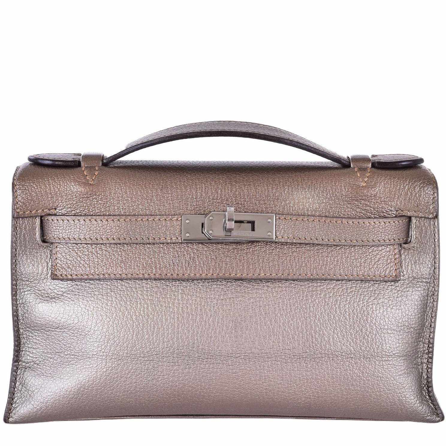 Hermès Kelly Pochette Bronze Metallic Chèvre Palladium Hardware
