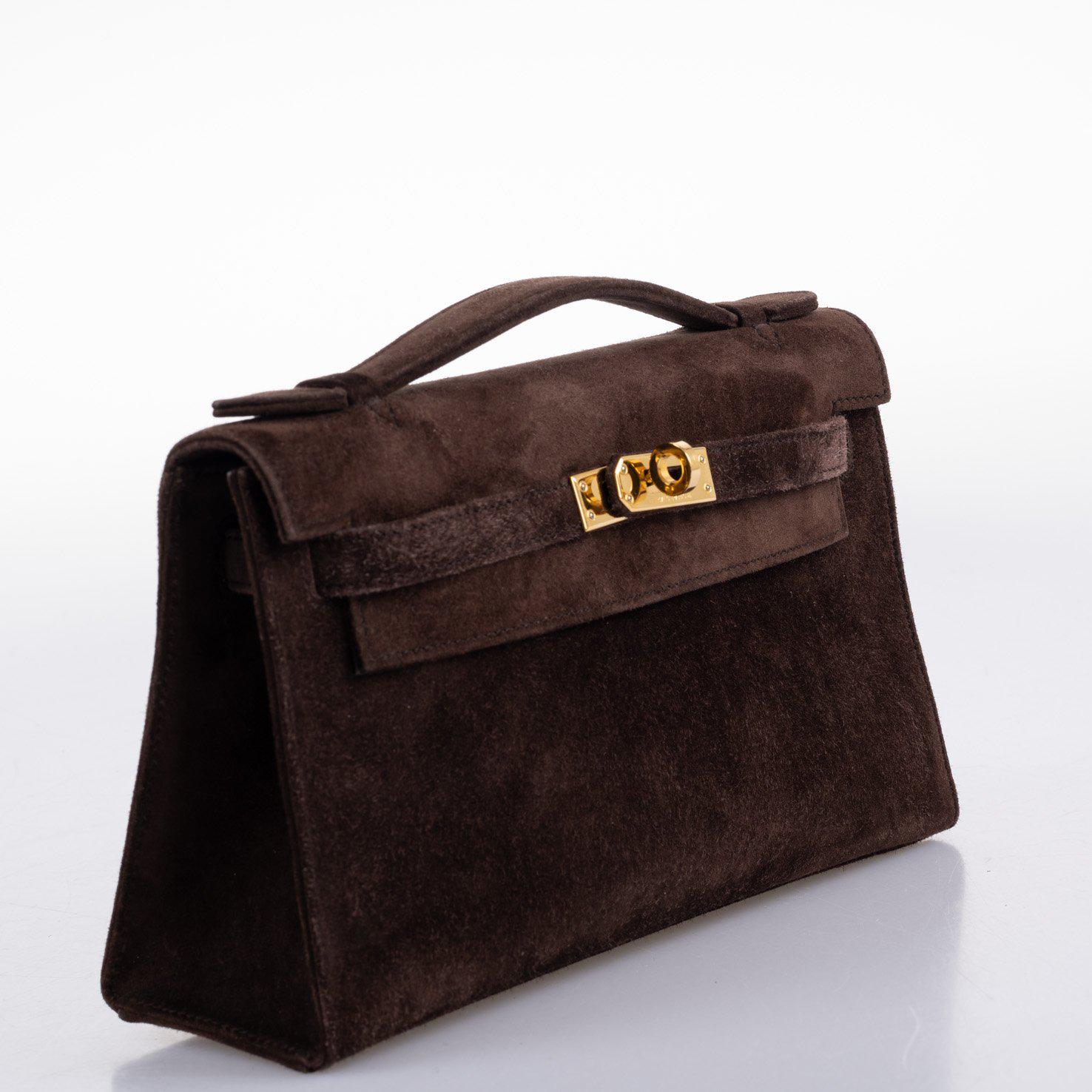 Hermès Kelly Pochette Chocolate Veau Doblis Suede Gold Hardware - 2014, R Square