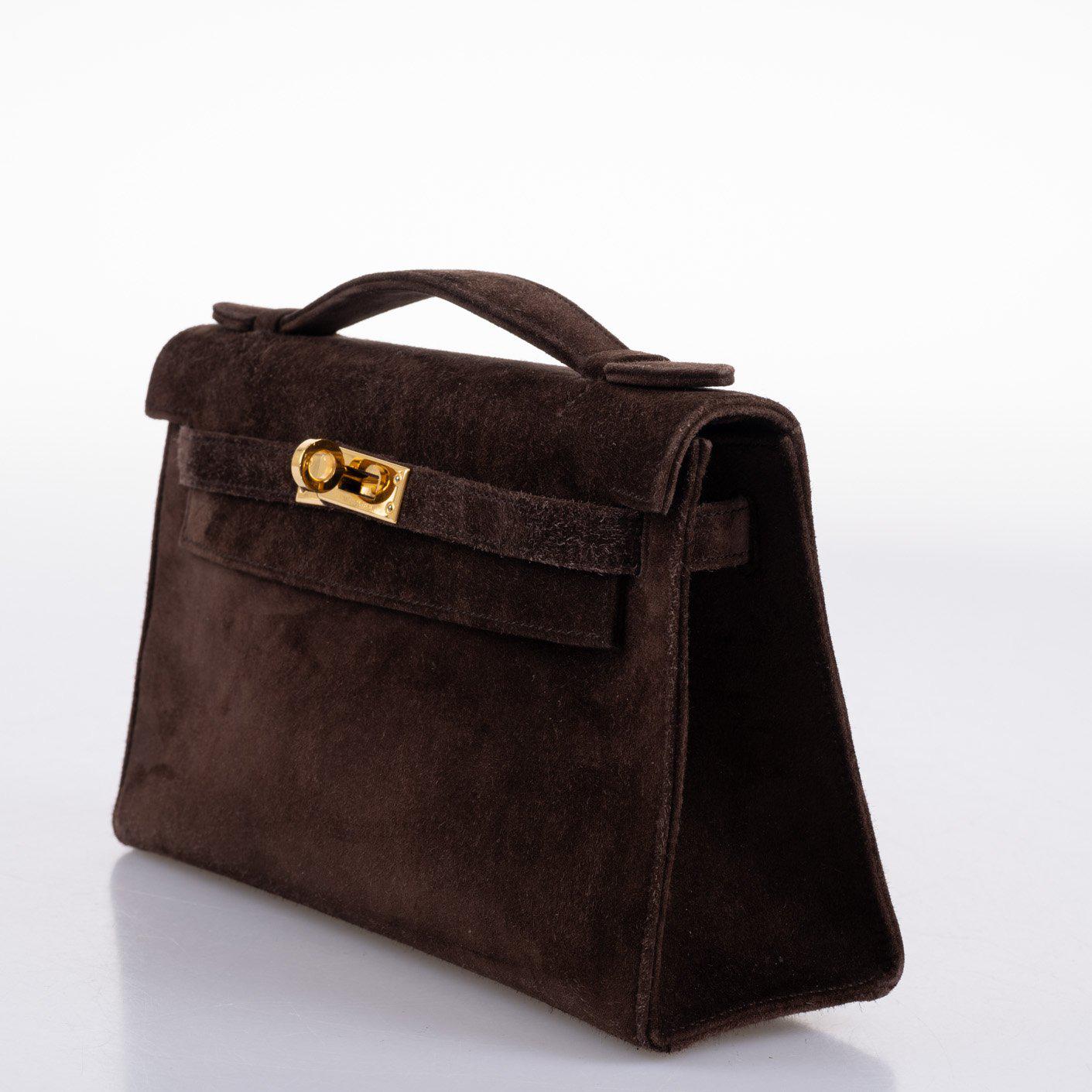 Hermès Kelly Pochette Chocolate Veau Doblis Suede Gold Hardware - 2014, R Square