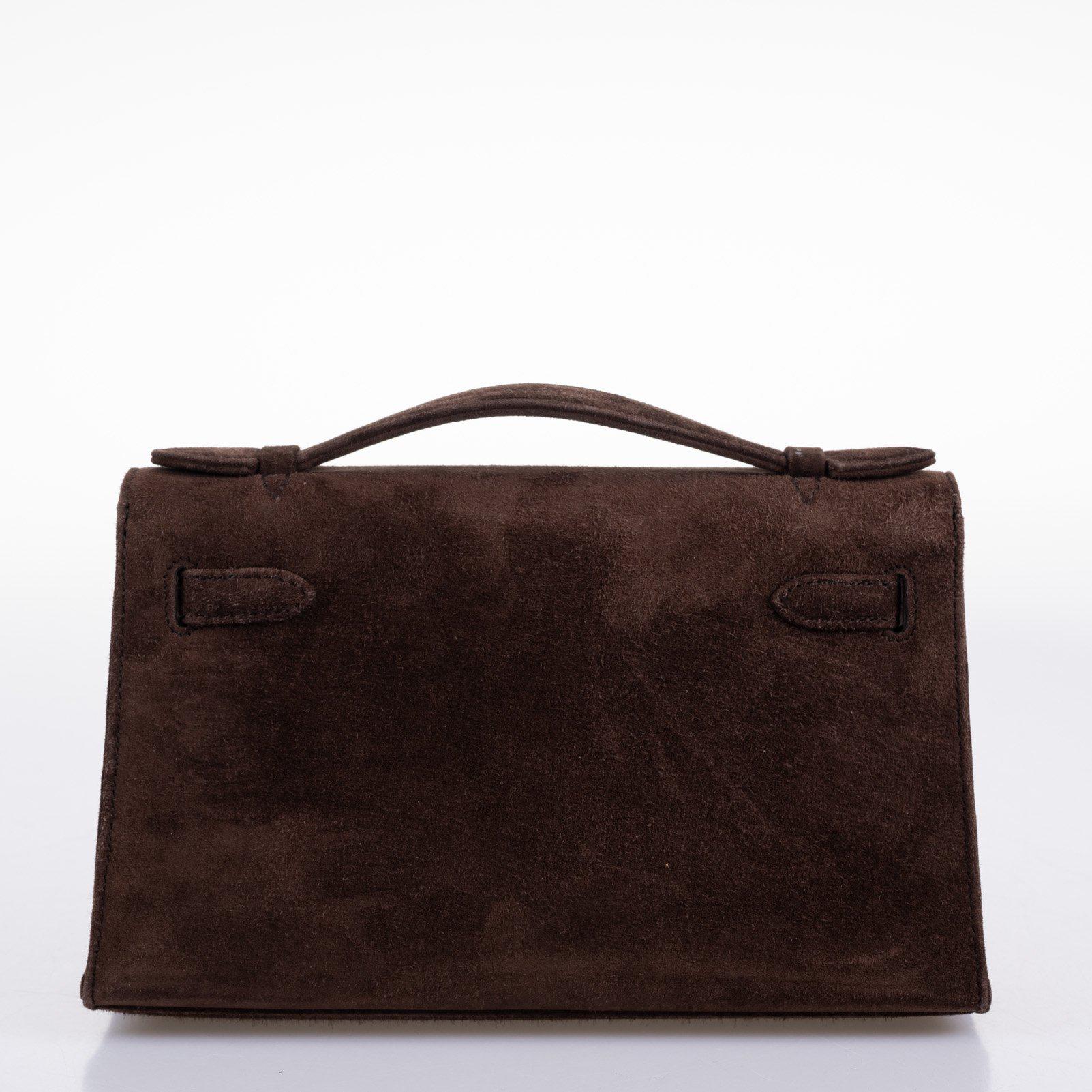 Hermès Kelly Pochette Chocolate Veau Doblis Suede Gold Hardware - 2014, R Square