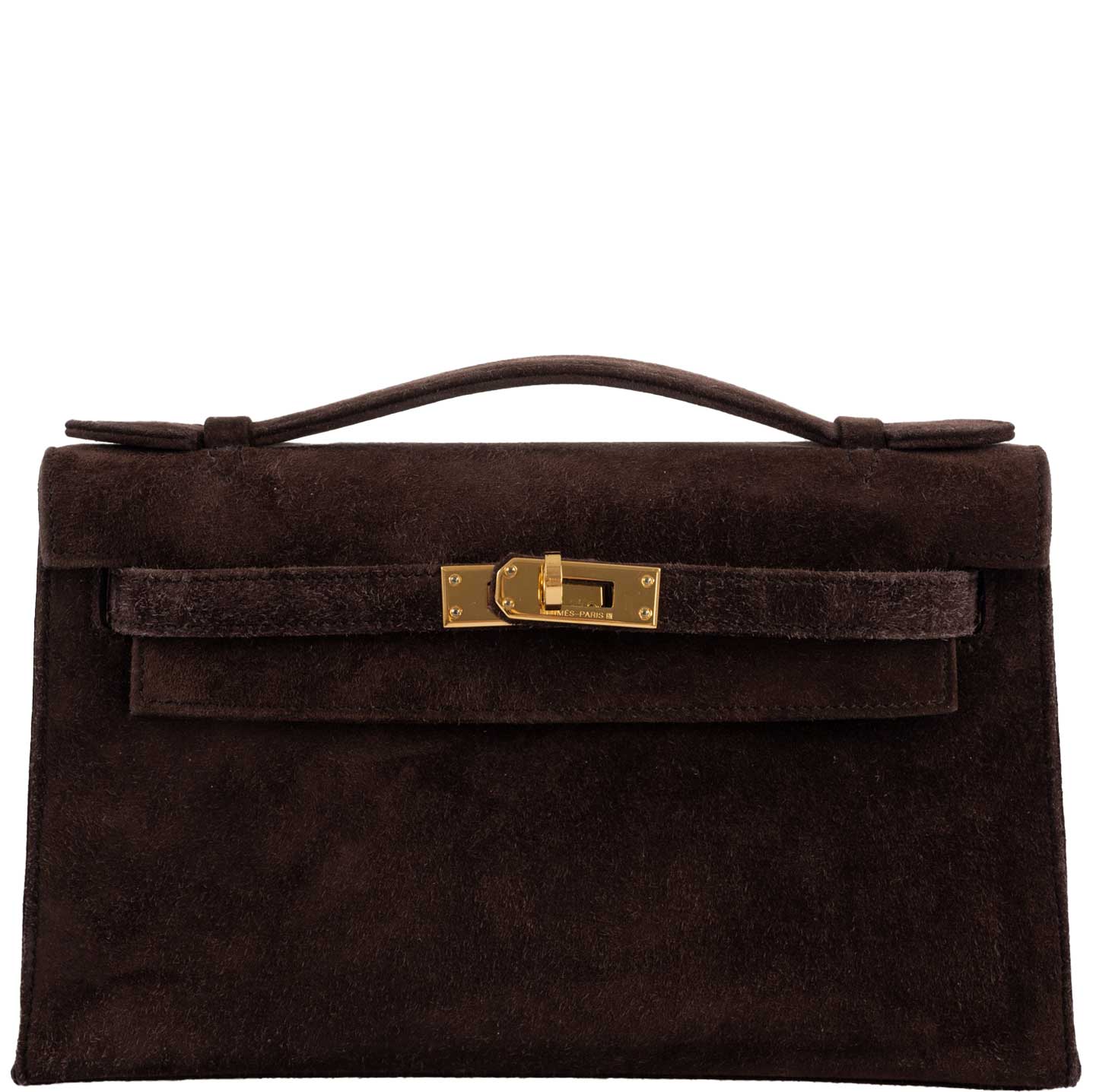 Hermès Kelly Pochette Chocolate Veau Doblis Suede Gold Hardware - 2014, R Square