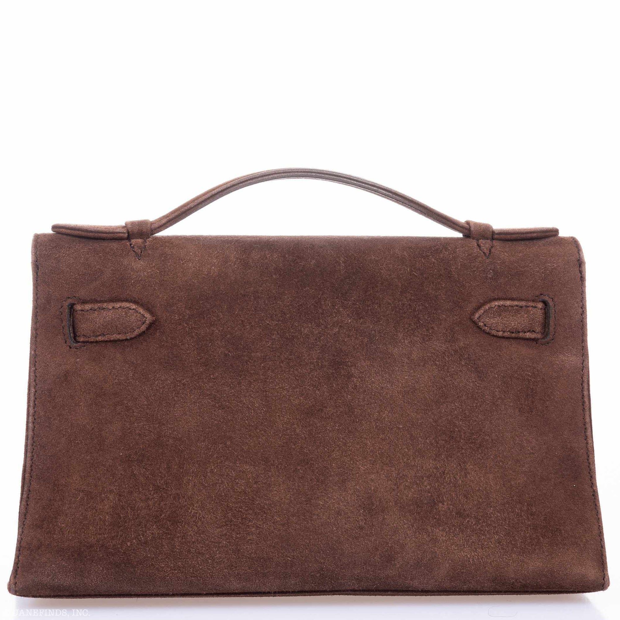 Hermès Kelly Pochette Chocolate Veau Doblis Suede Gold Hardware