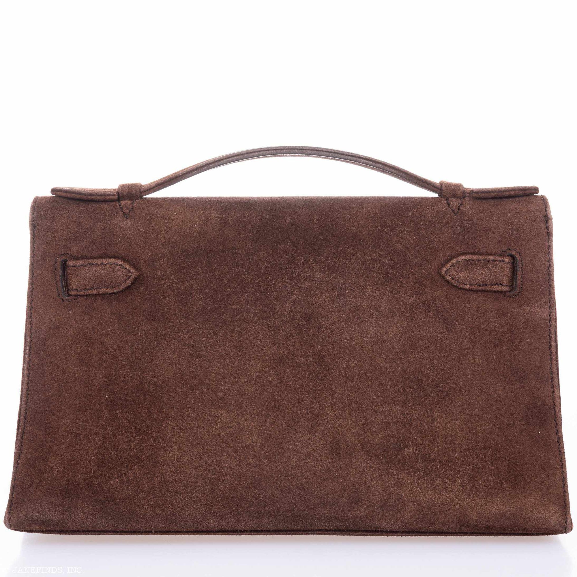 Hermès Kelly Pochette Chocolate Veau Doblis Suede Gold Hardware