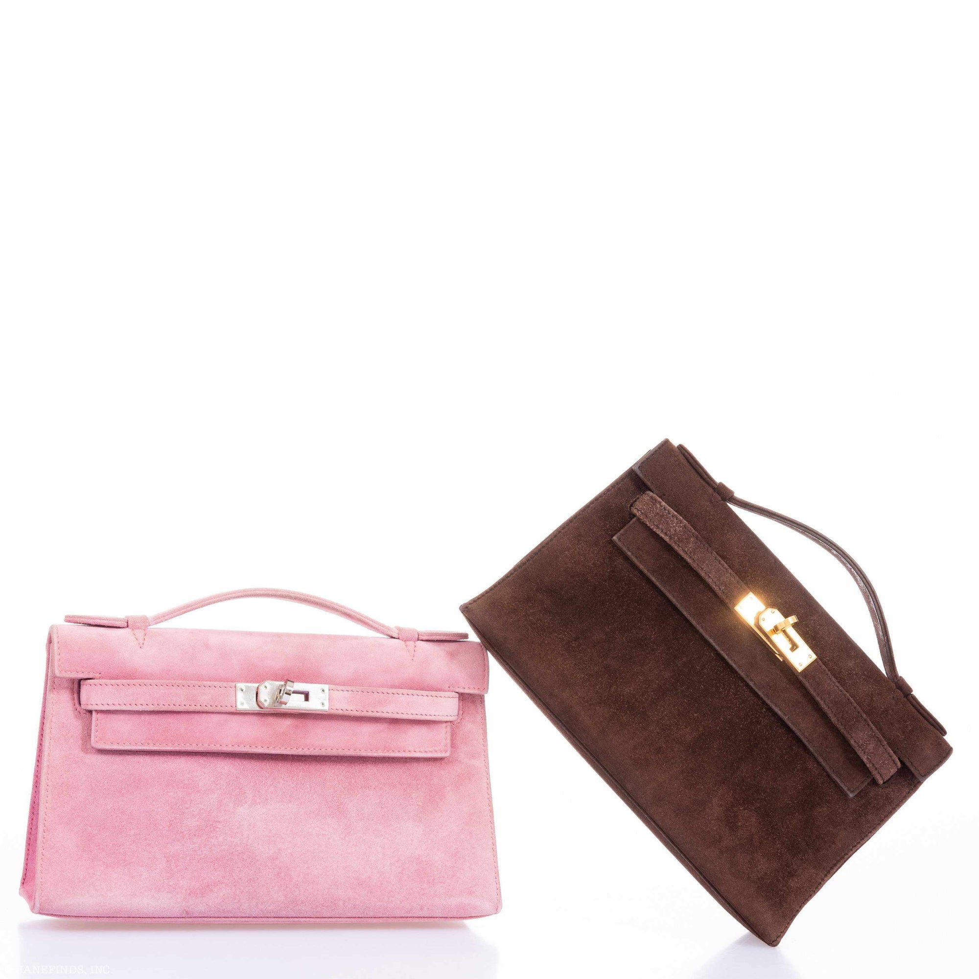 Hermès Kelly Pochette Chocolate Veau Doblis Suede Gold Hardware