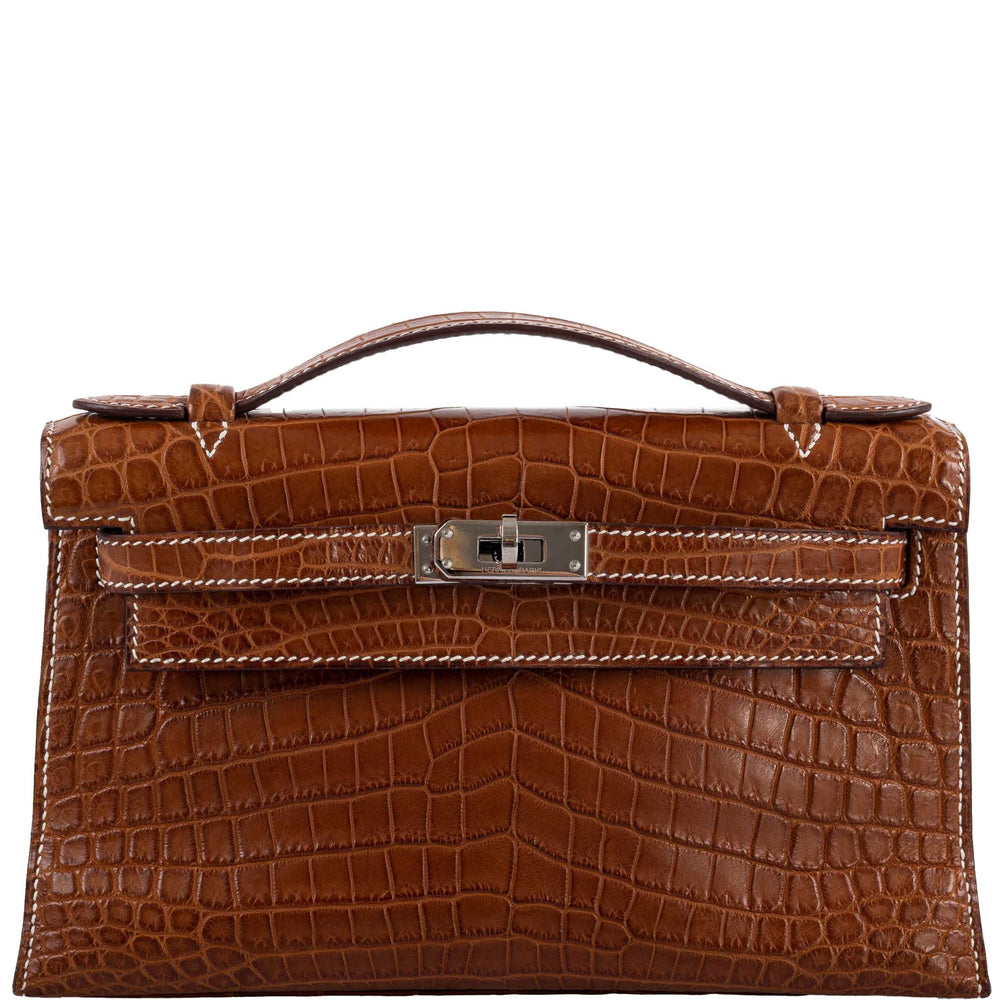 Hermès Kelly Pochette Fauve Nilo Crocodile Palladium Hardware