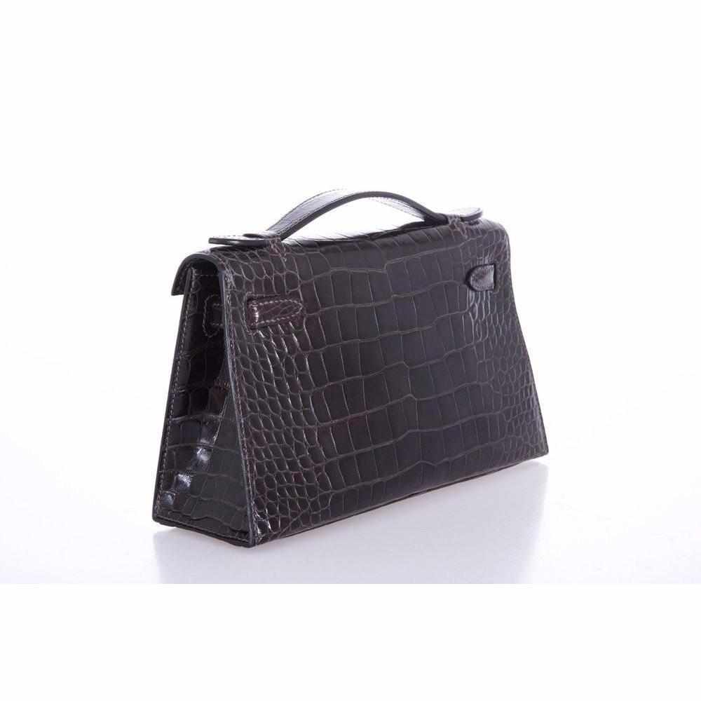 Hermès Kelly Pochette Graphite Alligator Palladium Hardware