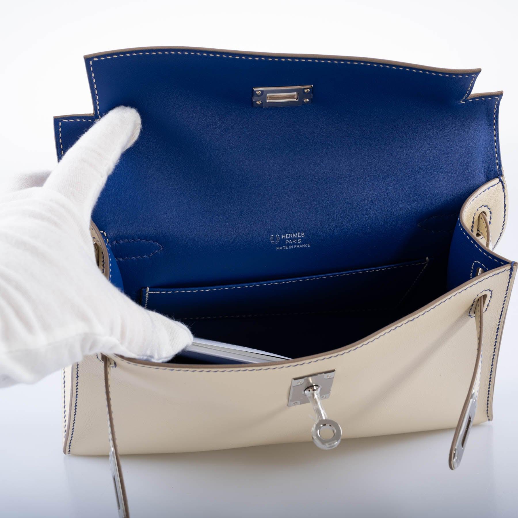 Hermès Kelly Pochette HSS Craie/Bleu Electric Swift Palladium Hardware