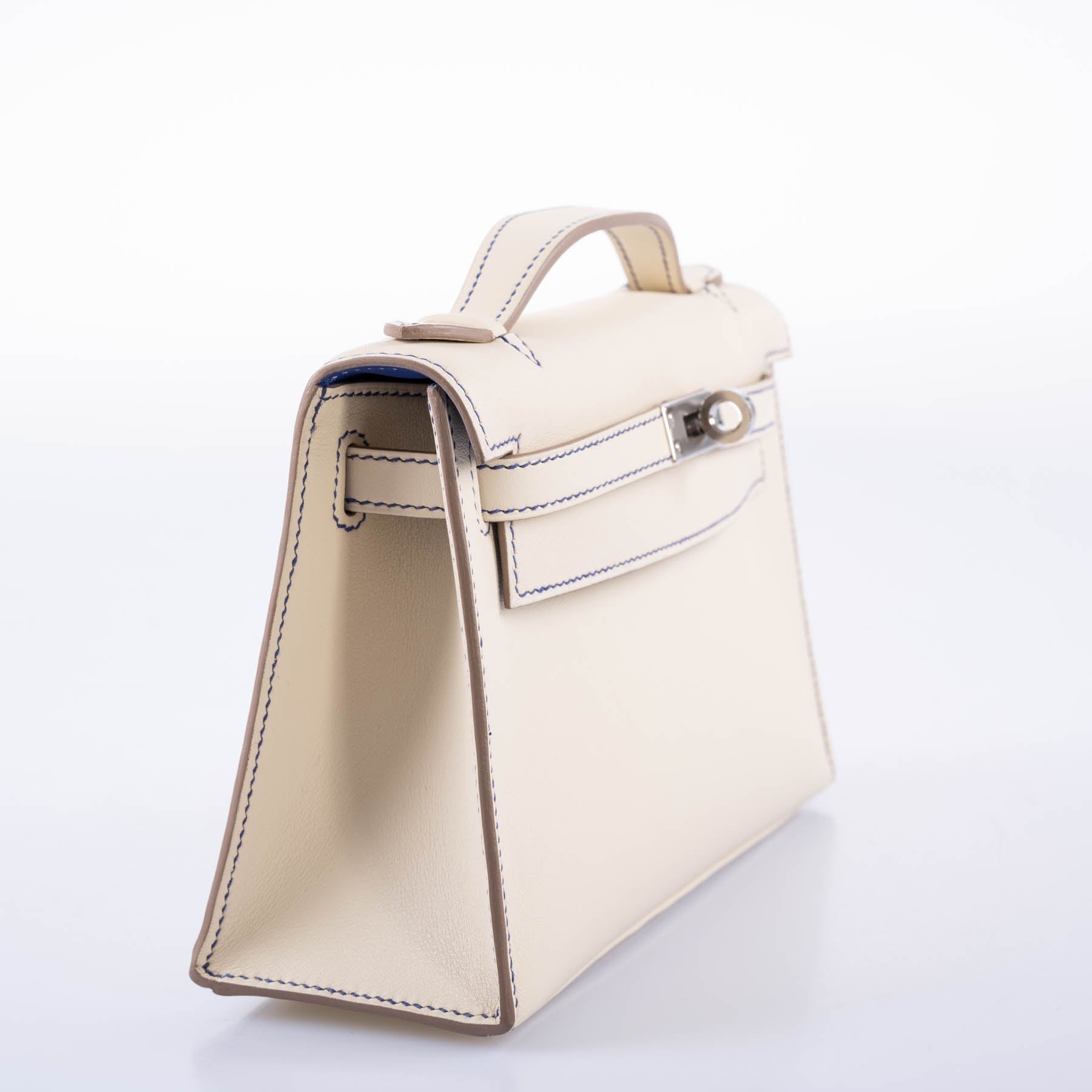 Hermès Kelly Pochette HSS Craie/Bleu Electric Swift Palladium Hardware