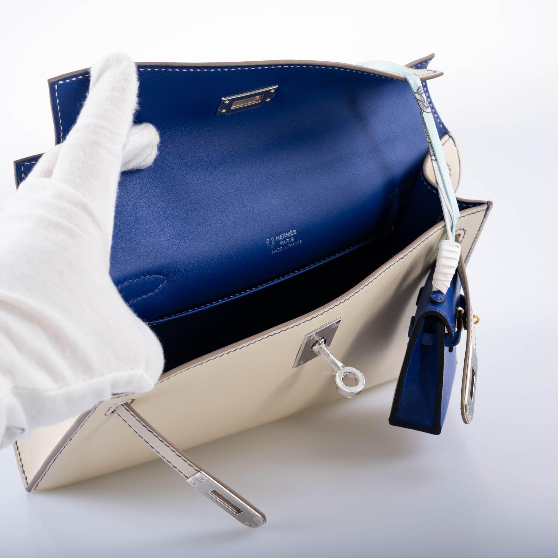 Hermès Kelly Pochette HSS Craie/Bleu Electric Swift Palladium Hardware