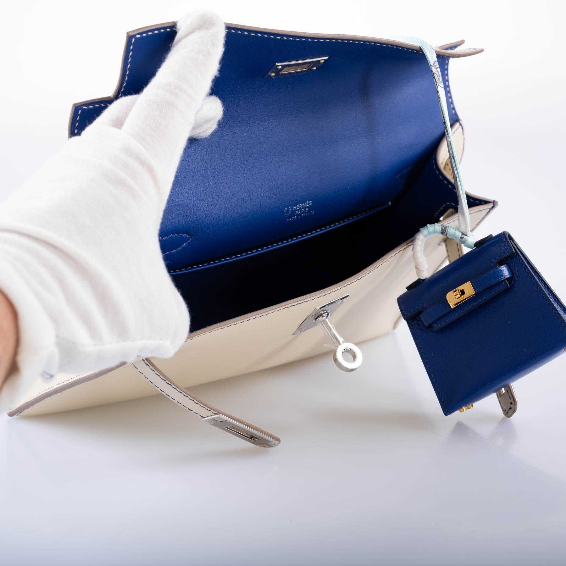 Hermès Kelly Pochette HSS Craie/Bleu Electric Swift Palladium Hardware